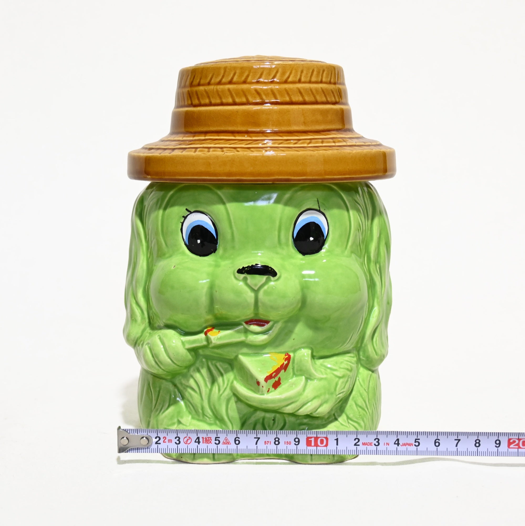 Green Dog Cookie Jar Pot Trinket Box Retro Japan Vintage / グリーンドッグ クッキージャー 昭和レトロ 犬 小物入れ ポット 日本 ヴィンテージ