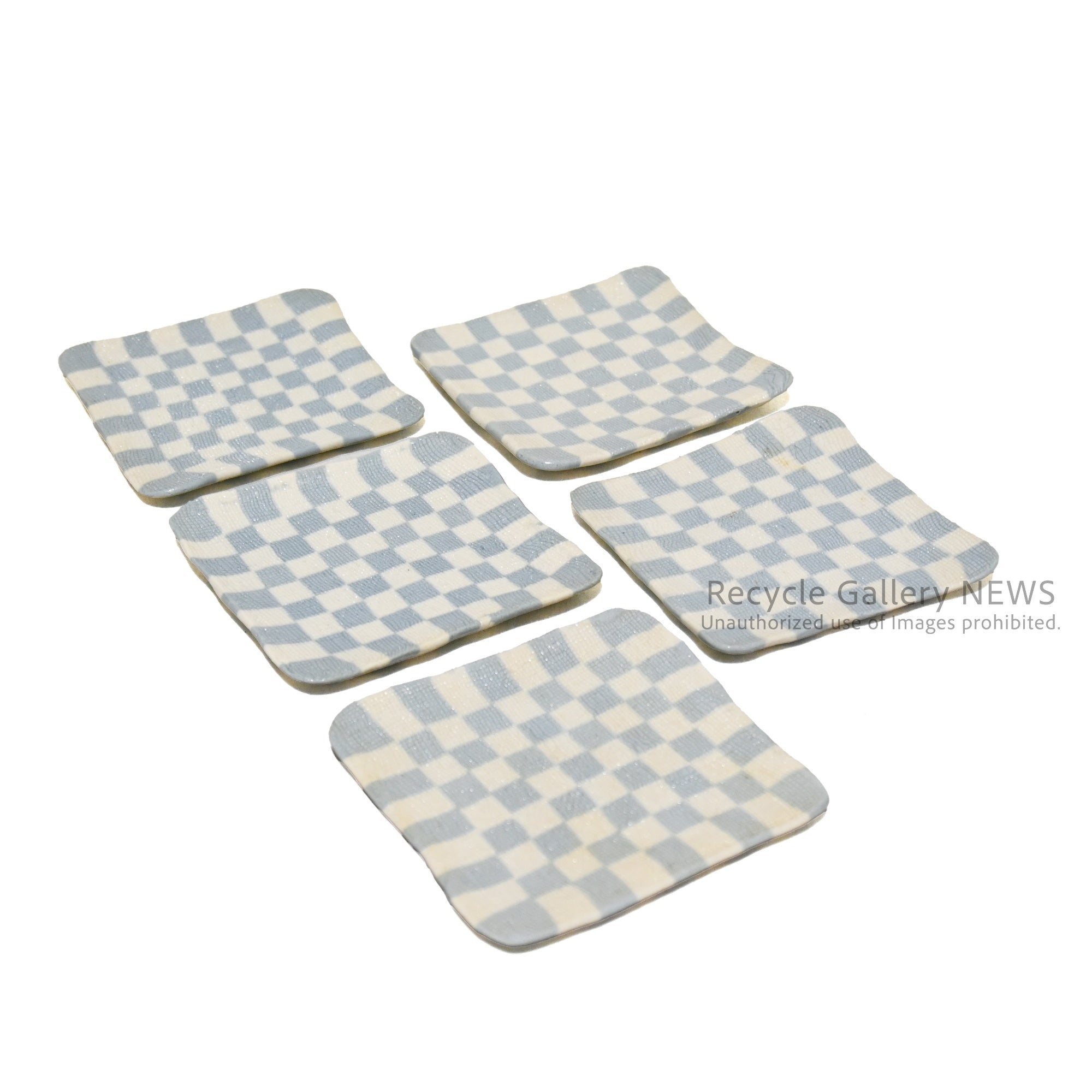 赤津焼 古山作 ねり込小皿 5枚セット 箱付き 市松模様 和食器 / Akatsu ware Koyama kneaded small plates 5 Checkered pattern Japanese tableware