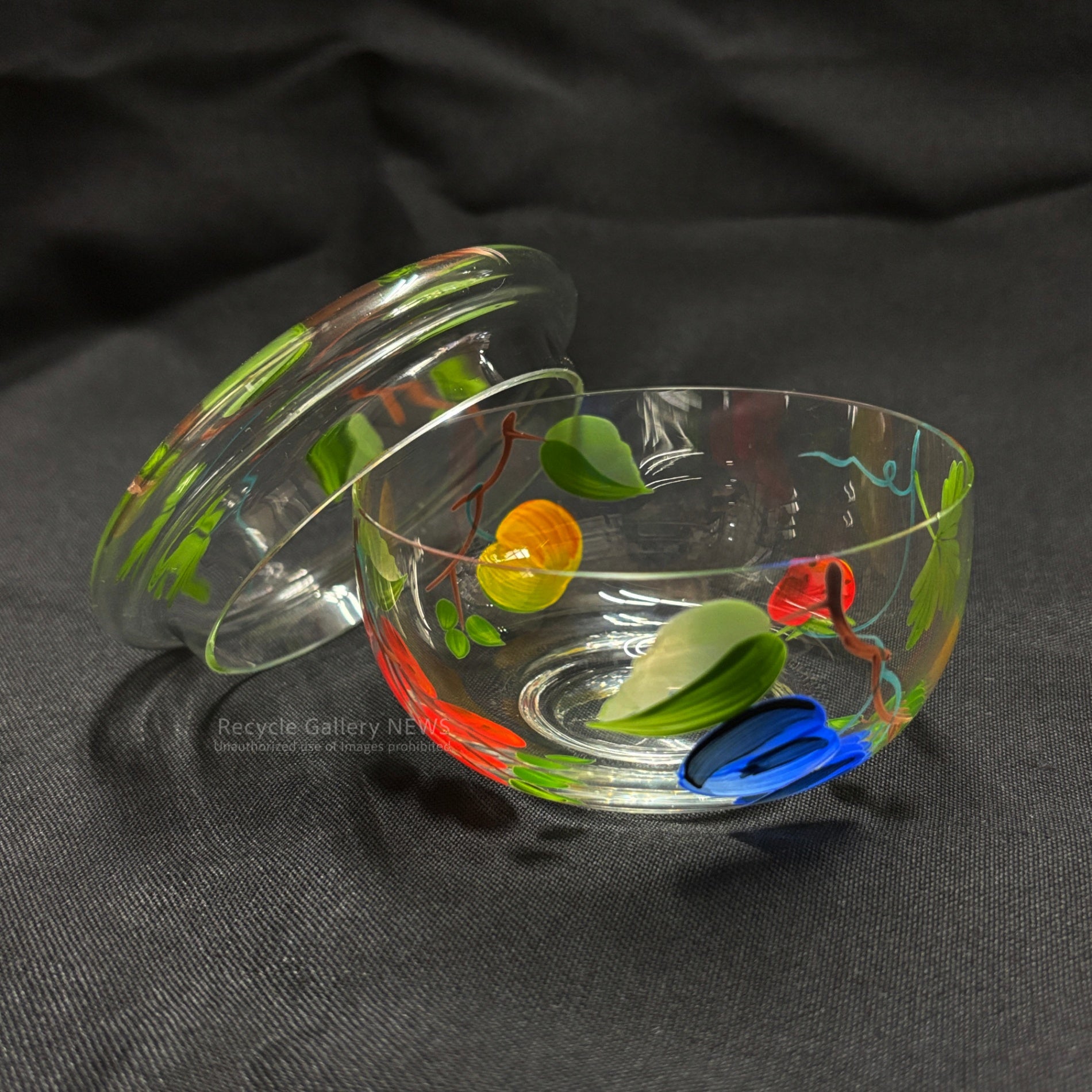 Felunion Fruit-patterned glass candy pot / small item container Hungary / フェルニオン フルーツ柄 キャンディポット ガラス 小物入れ ハンガリー