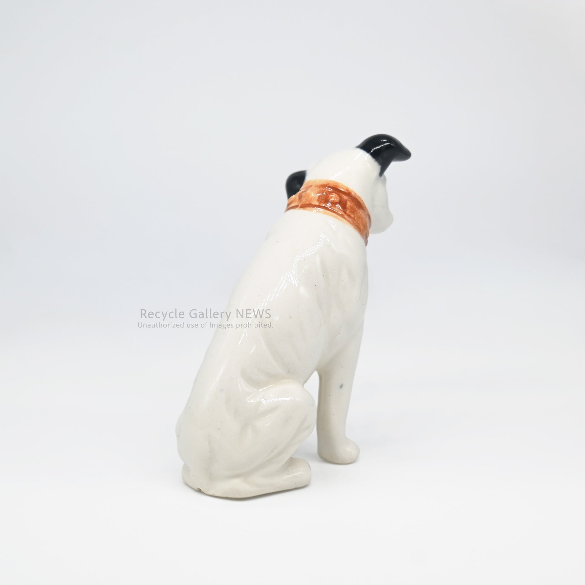 His Master's Voice "Nipper" Hand-Painted Ceramic Dog Figurine Miniature Victor White / 『主人の声』ビクター犬 ニッパー ハンドペイント 陶器フィギュリン ミニチュア オブジェ 犬の置物 オーディオ レトロ 白