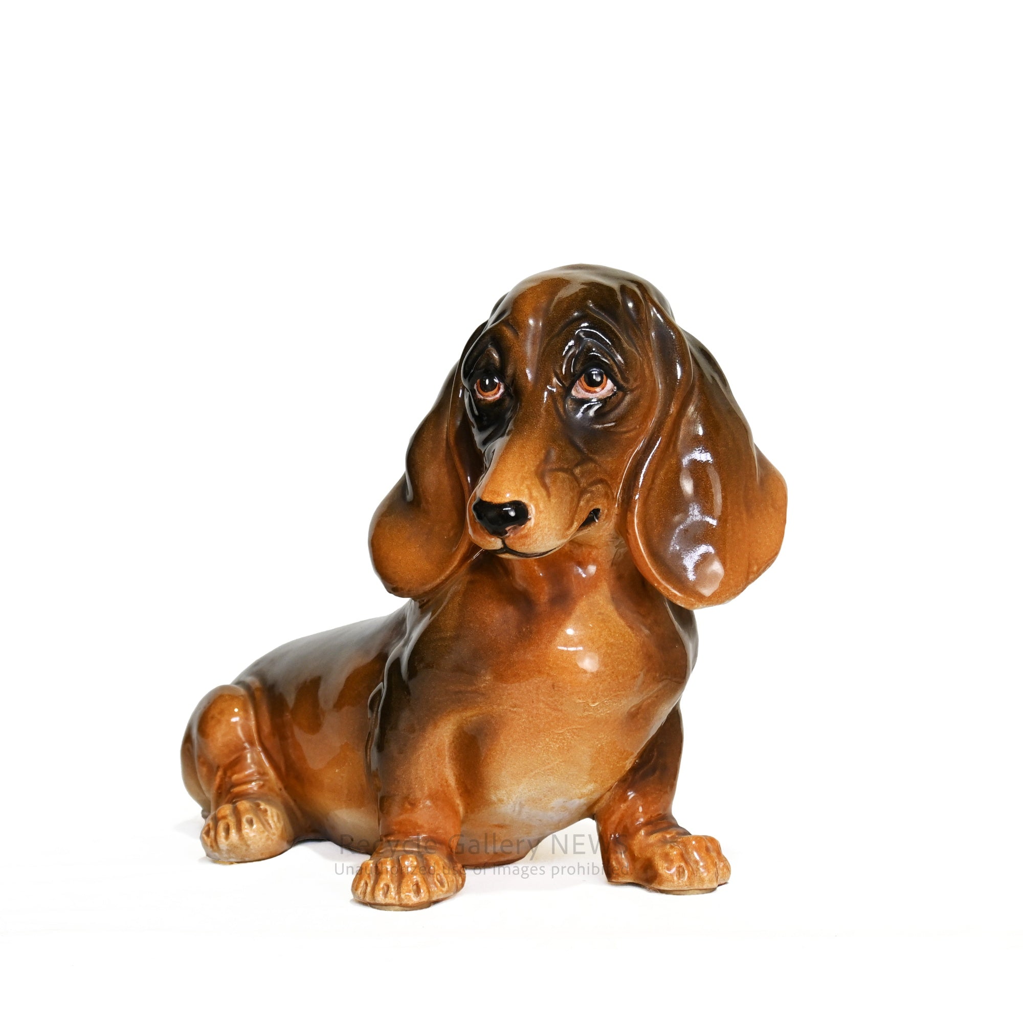 Large ceramic Dachshund figurine 38cm wide Dog Object / 大きなダックスフンドの陶器人形 ワイド約38cm 犬 置物 オブジェ