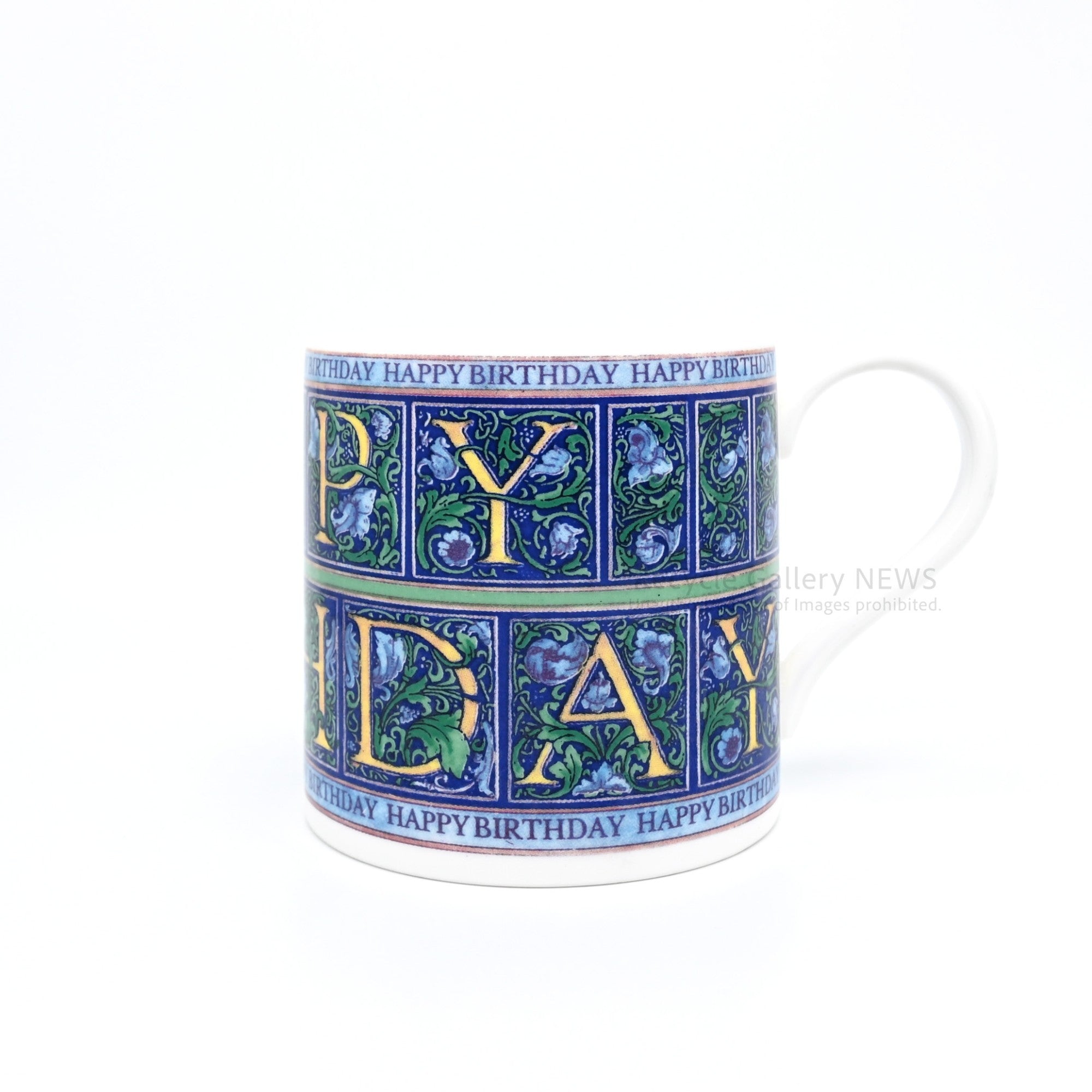 WEDGWOOD "HAPPY BIRTHDAY" Mug Cup Blue Botanical Pattern Bone China Giftware / ウェッジウッド ハッピーバースデイ マグカップ ブルー ボタニカル柄 ギフト ボーンチャイナ