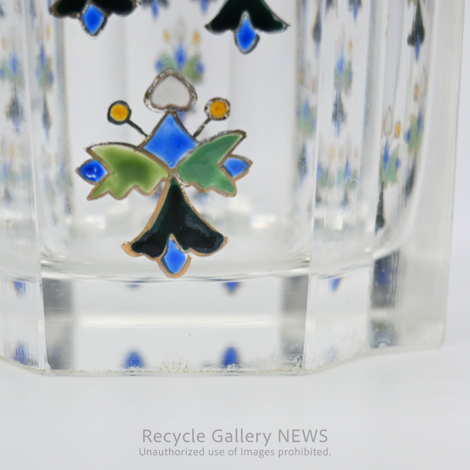 Vintage Yosai Art Glass Floral Vase / 窯彩硝子 花器 フラワーベース 小花柄 クリア レトロ
