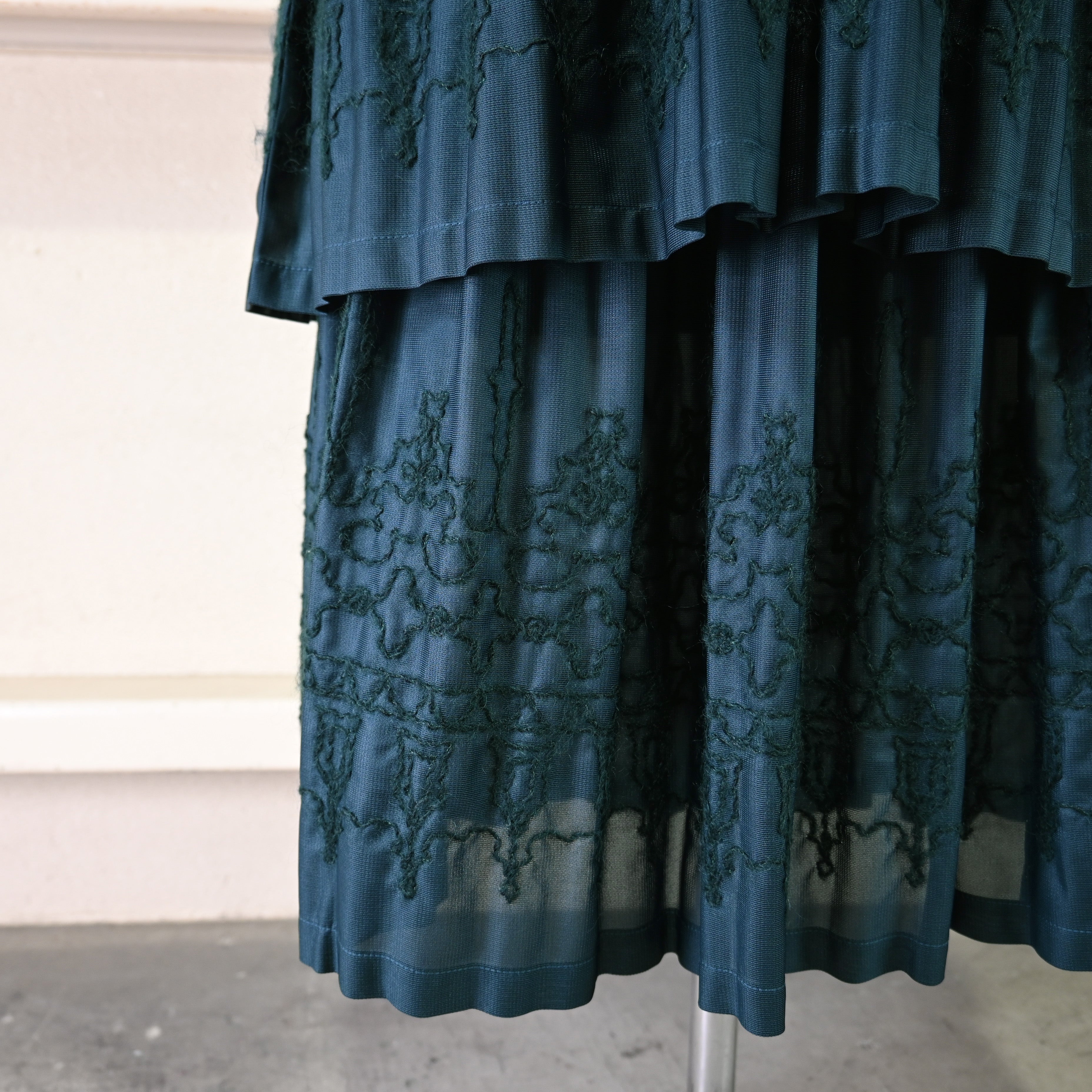 PLEATS PLEASE ISSEY MIYAKE 2013AW SET / イッセイミヤケ プリーツプリーズ モヘア混刺繍 緑無地ポリ セットアップ ワンピース風 3