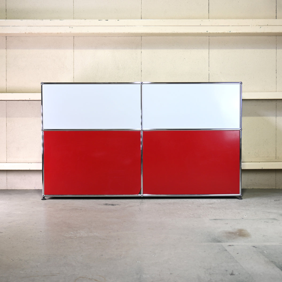 USM Haller Side board Open cabinet Light gray × Ruby red Module 