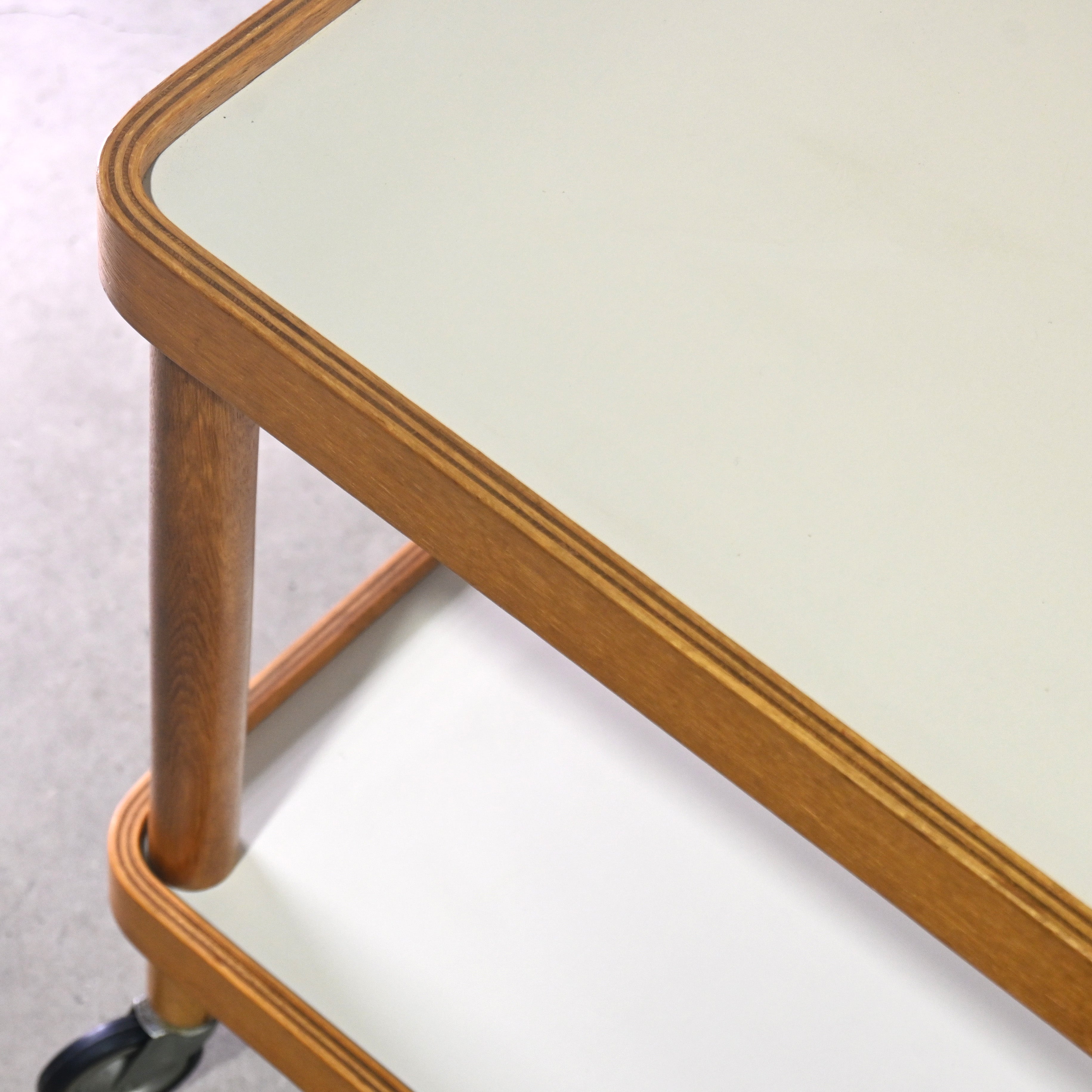 YAMAGUCHI × Isamu Kenmochi Oak plywood White melamine Service wagon Japanese modern design Scandinavian design / 山口木材工芸 × 剣持勇 オーク材 プライウッド ホワイトメラミン サービスワゴン ジャパニーズモダンデザイン 北欧デザイン