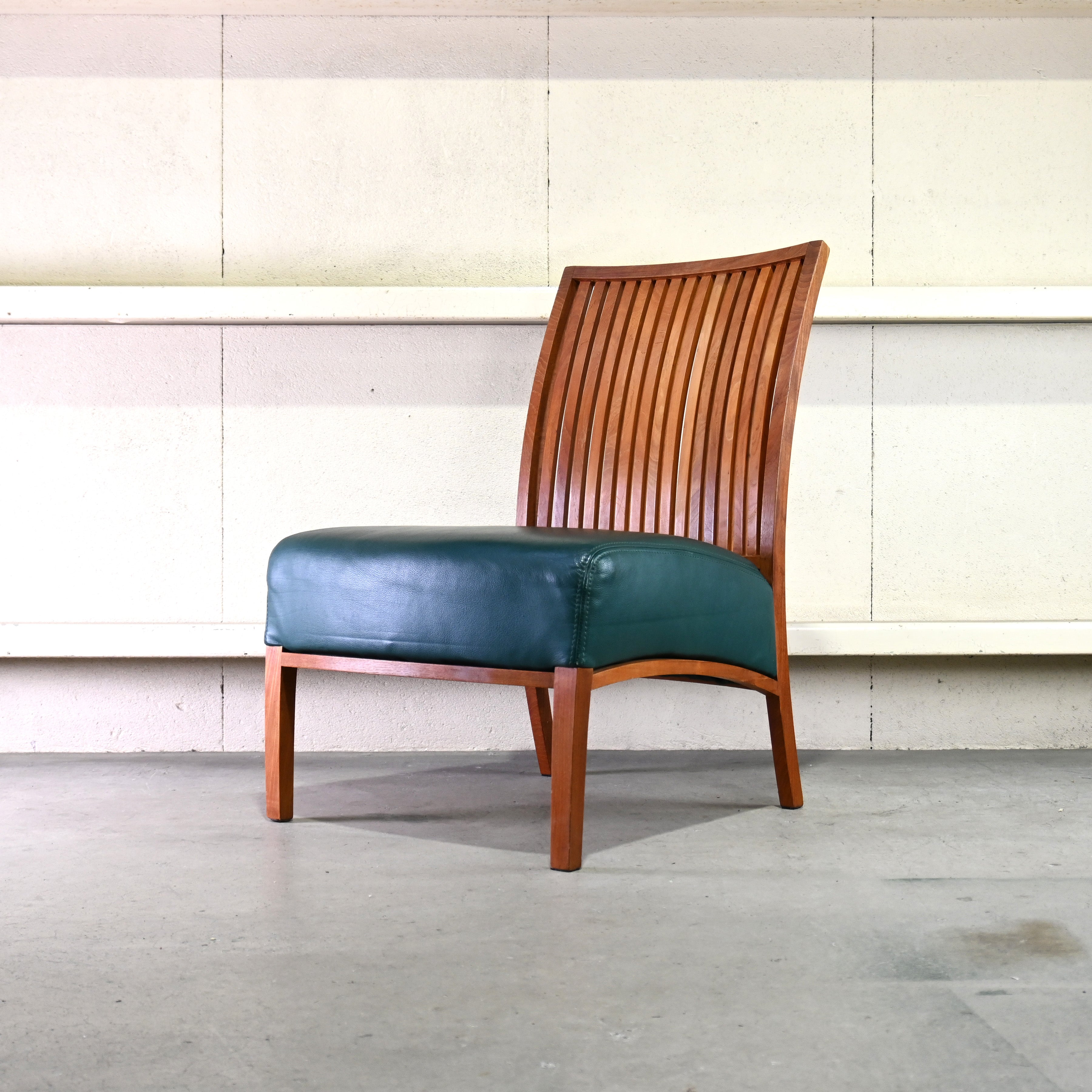 BC Kobo Teakwood × Leather Lounge chair Wide Green Japanese modern Scandinavian design / BC工房 チーク材 × リアルレザー ラウンジチェア ワイド グリーン ジャパニーズモダン 北欧デザイン