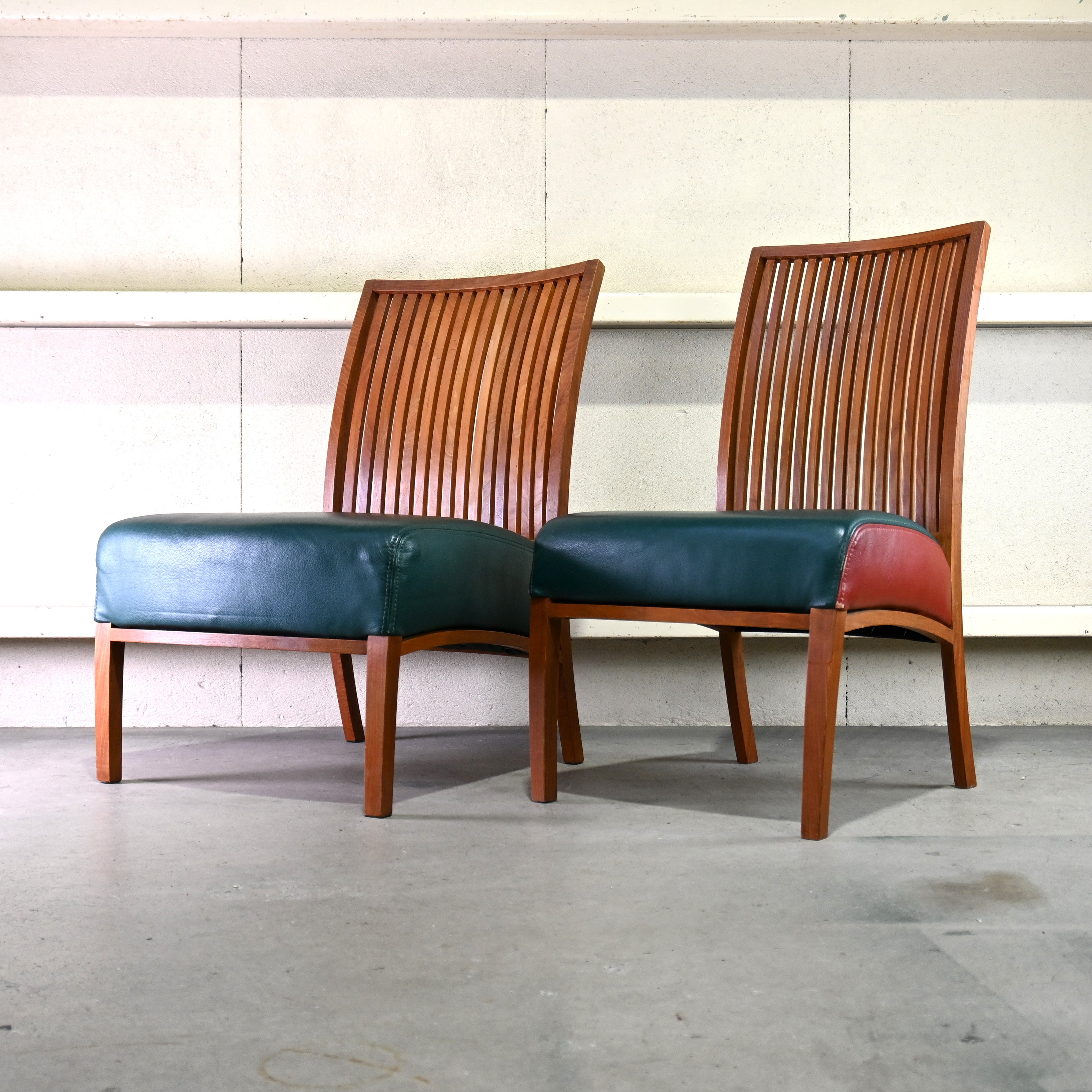 BC Kobo Teakwood × Leather Lounge chair Wide Green Japanese modern Scandinavian design / BC工房 チーク材 × リアルレザー ラウンジチェア ワイド グリーン ジャパニーズモダン 北欧デザイン