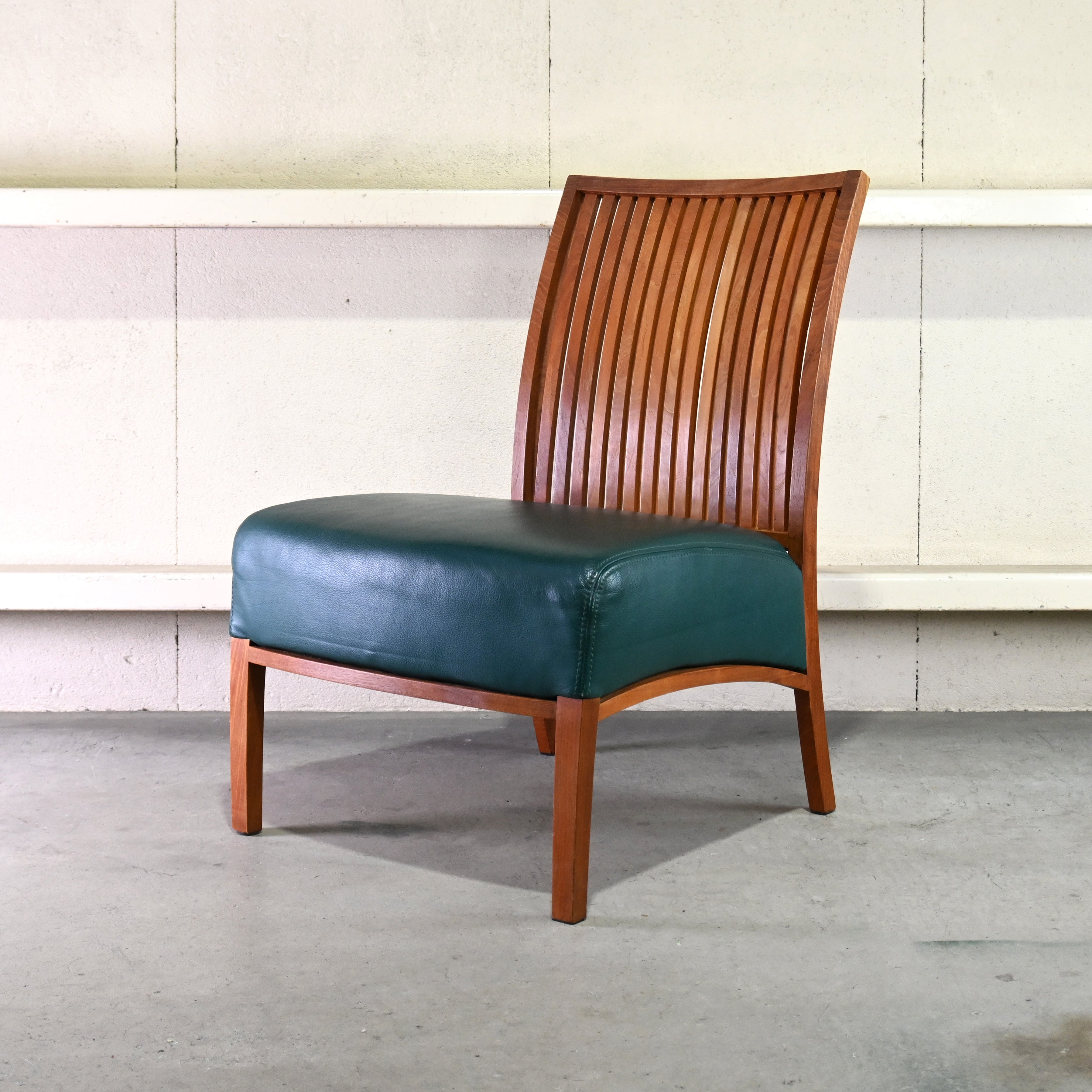 BC Kobo Teakwood × Leather Lounge chair Wide Green Japanese modern Scandinavian design / BC工房 チーク材 × リアルレザー ラウンジチェア ワイド グリーン ジャパニーズモダン 北欧デザイン