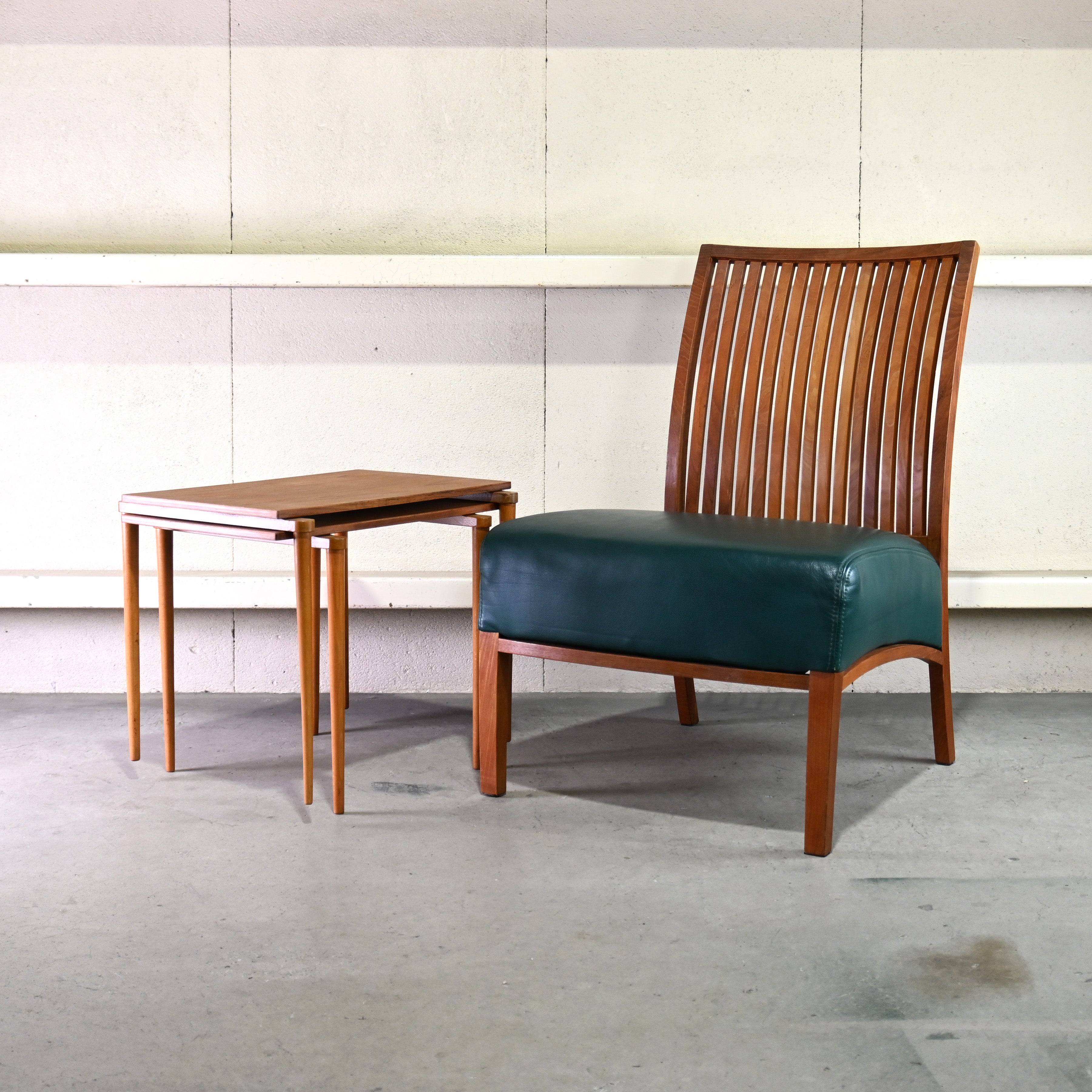 BC Kobo Teakwood × Leather Lounge chair Wide Green Japanese modern Scandinavian design / BC工房 チーク材 × リアルレザー ラウンジチェア ワイド グリーン ジャパニーズモダン 北欧デザイン