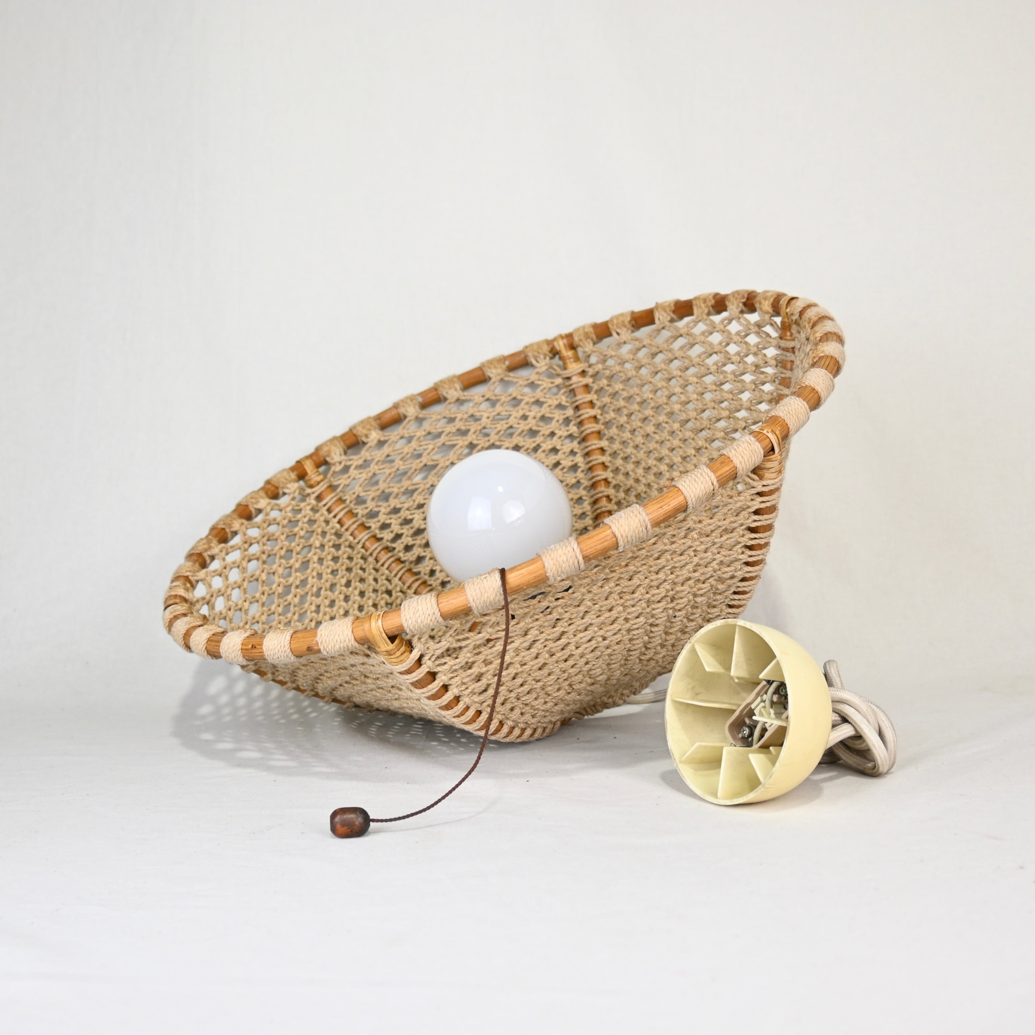 YAMAGIWA Pendant light Bamboo × String Japan vintage Fork art / ヤマギワ ペンダントライト 竹 × ロープ編み ジャパンヴィンテージ フォークアート