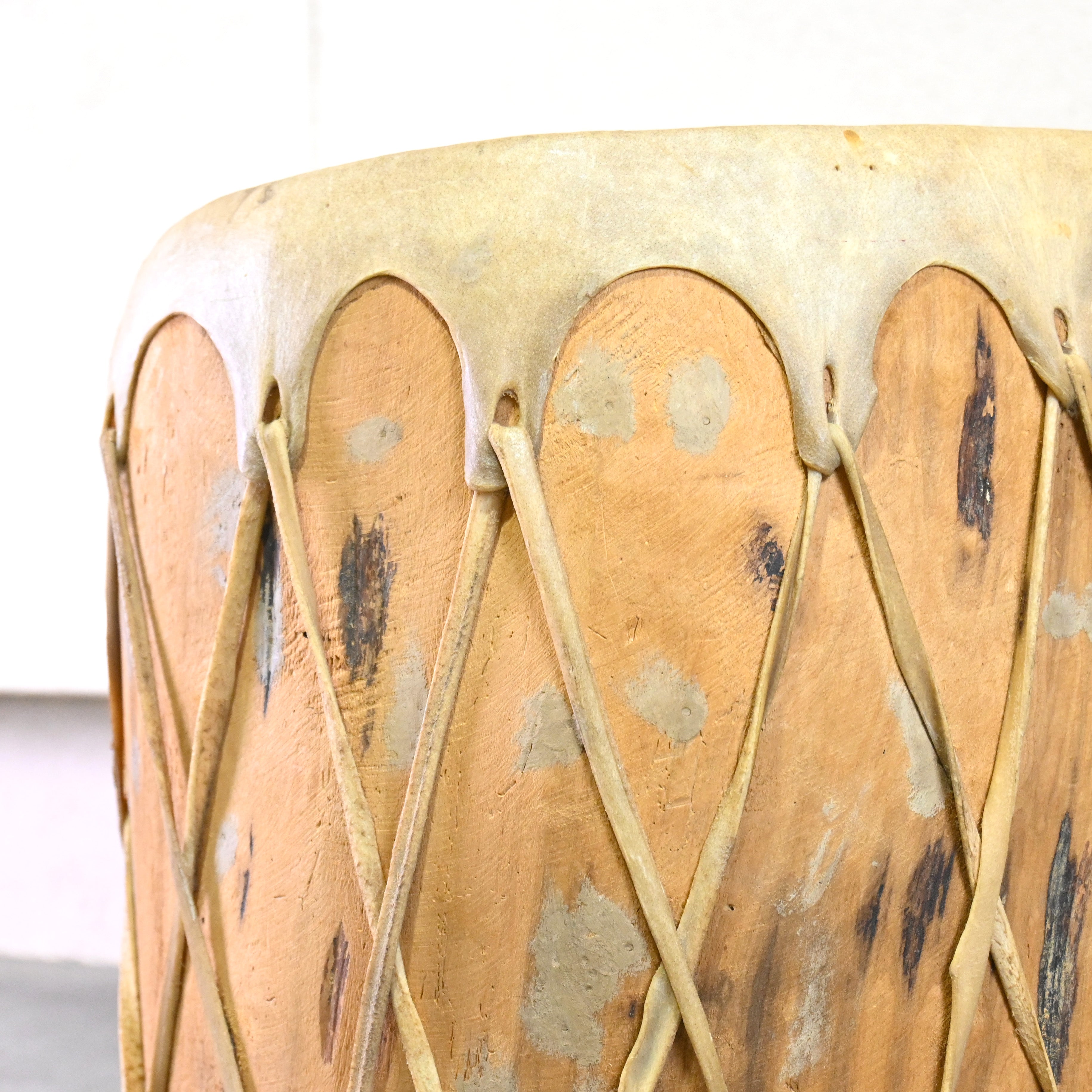 Native American Indian Log drum Stool Fork art / ネイティブアメリカン インディアンログドラム スツール フォークアート