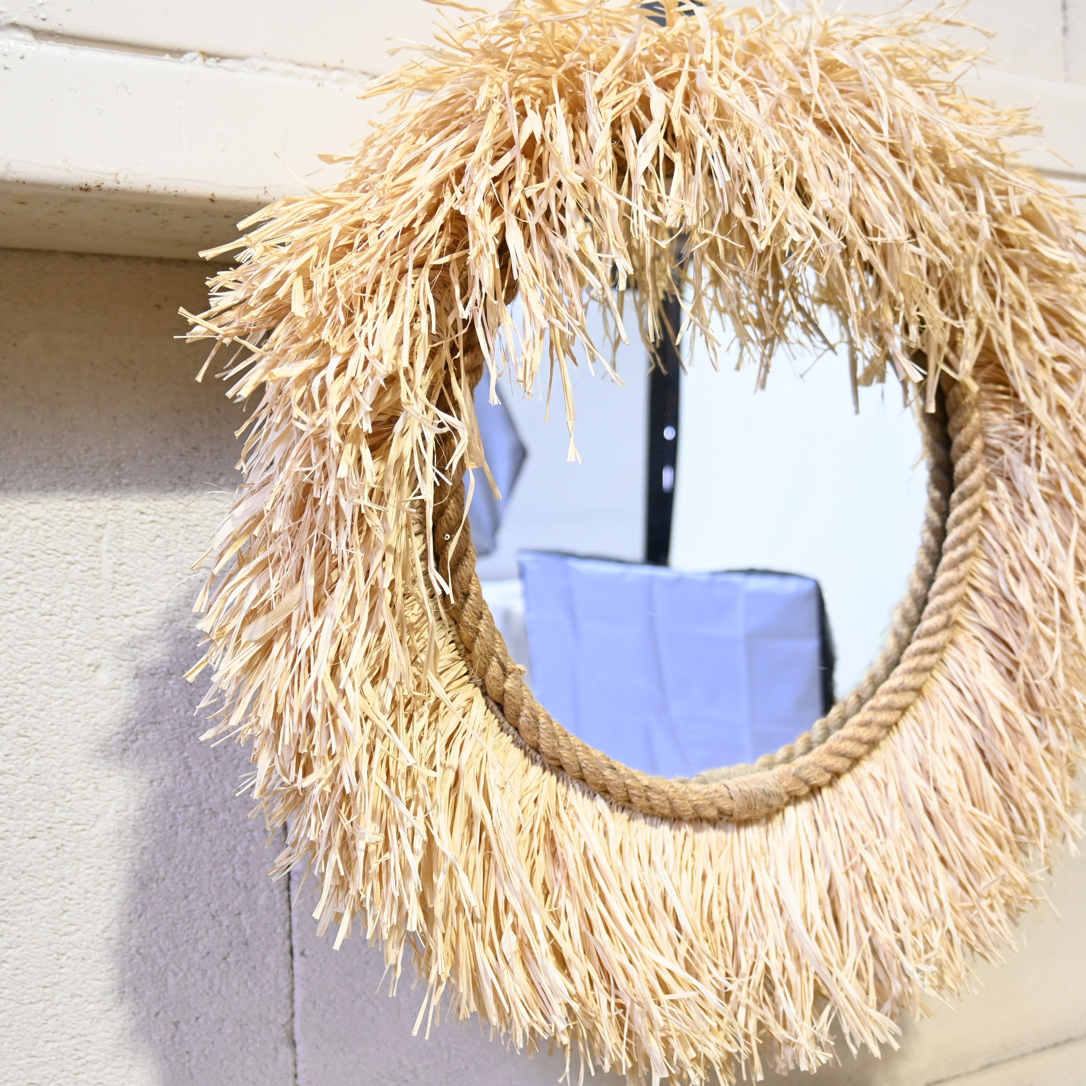 Wall mirror Raffia Sunflower / 壁掛けミラー ラフィア 太陽鏡