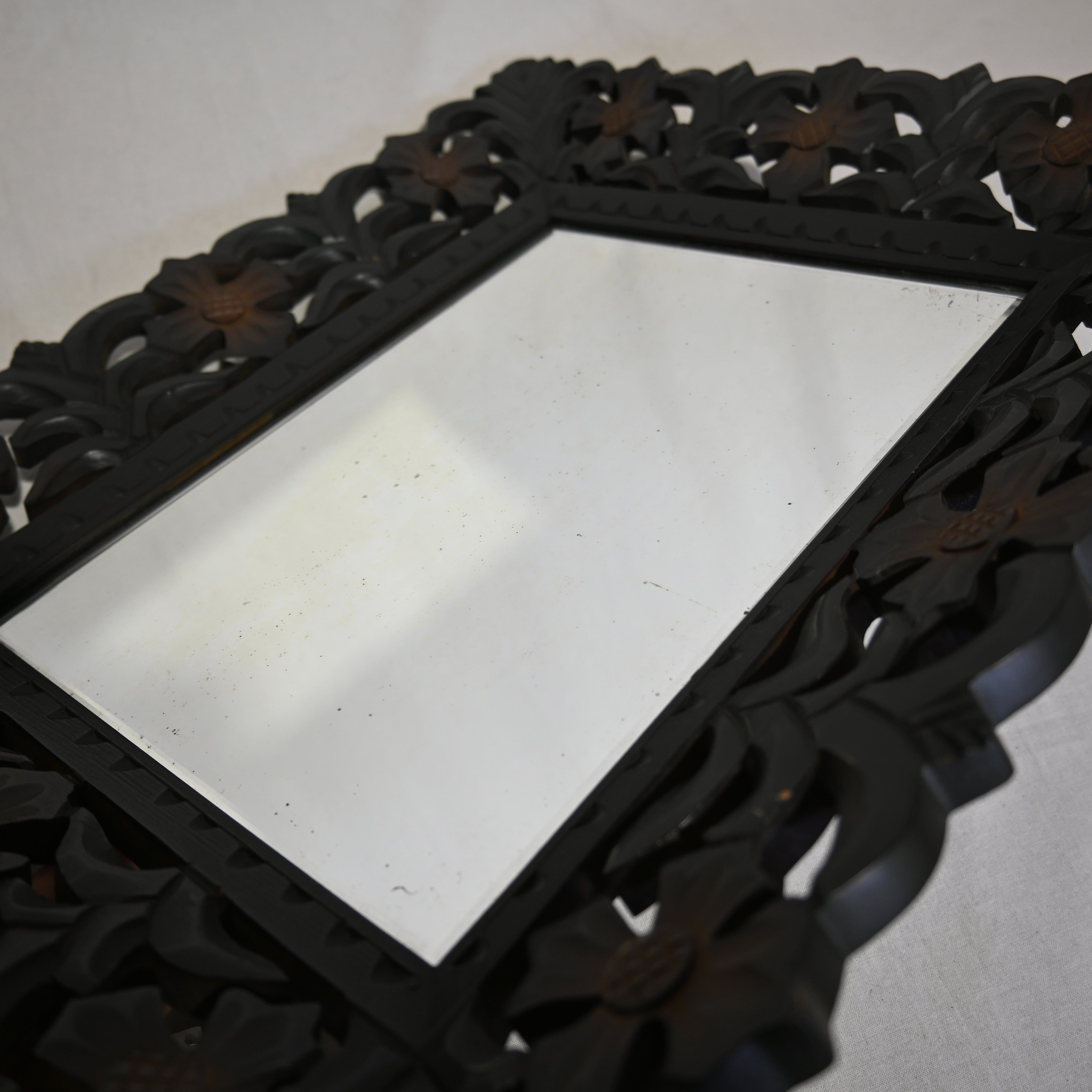 Flower motif Wood frame Wall mirror Vintage / 花 植物モチーフ 木枠 ウォールミラー 壁掛け鏡 ヴィンテージ