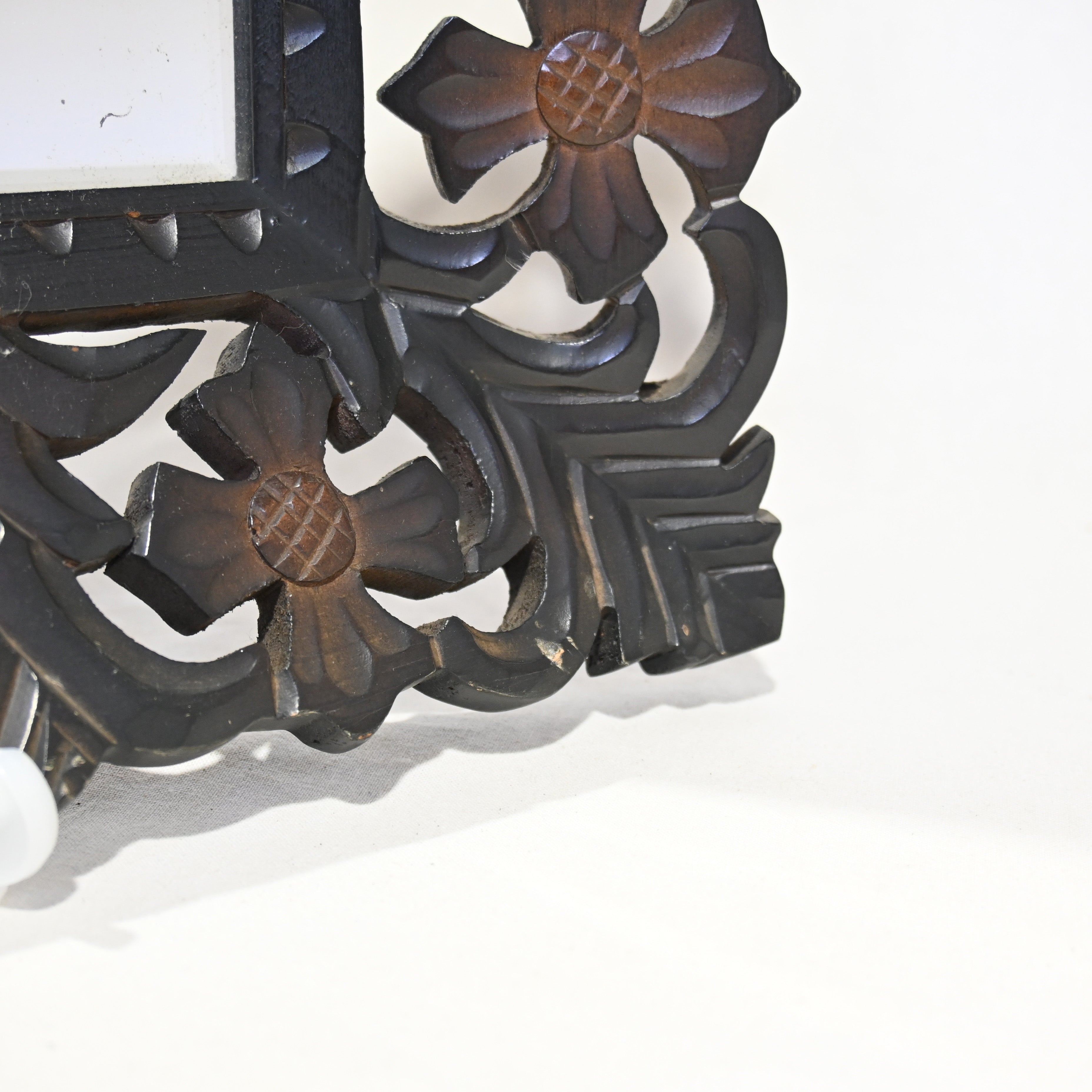 Flower motif Wood frame Wall mirror Vintage / 花 植物モチーフ 木枠 ウォールミラー 壁掛け鏡 ヴィンテージ