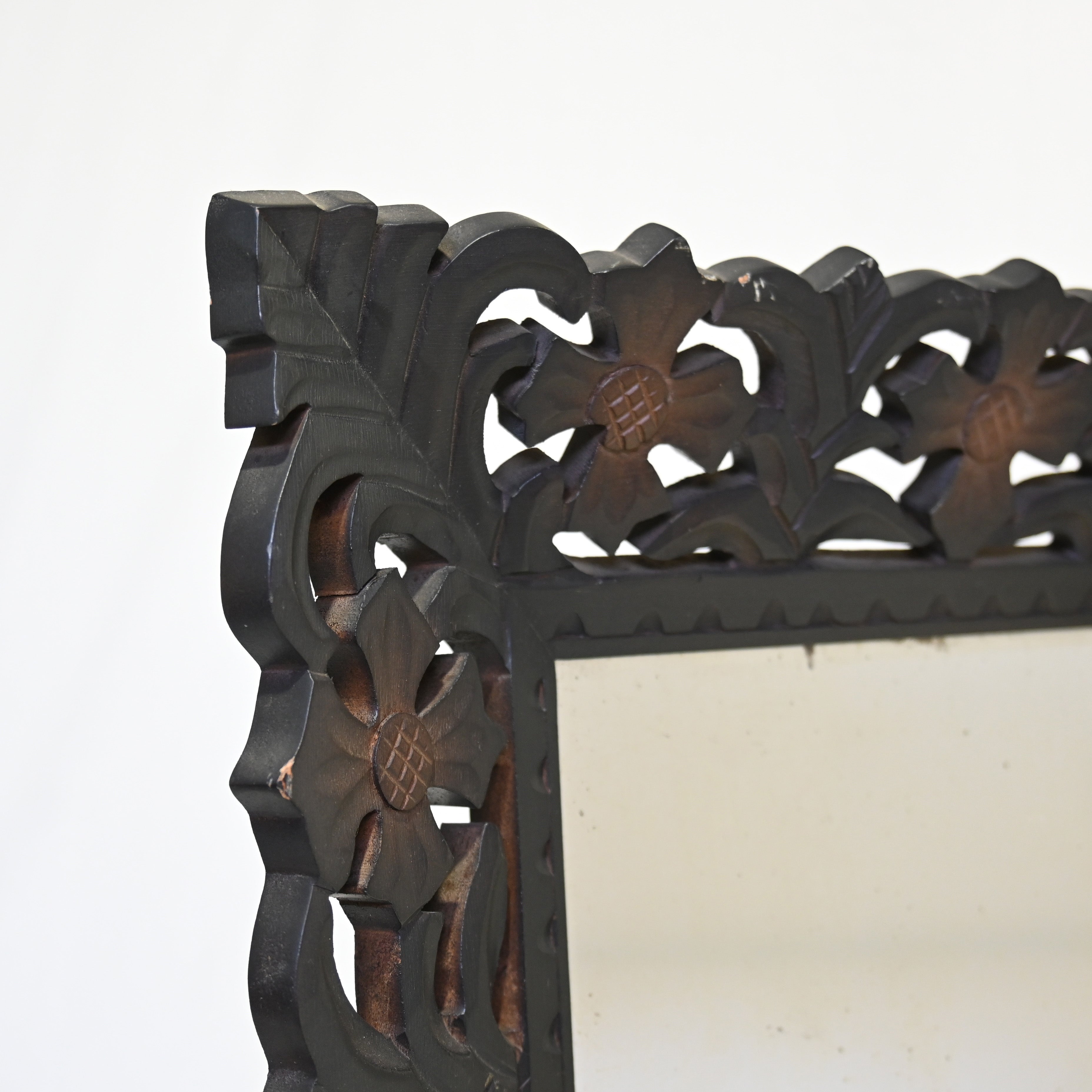 Flower motif Wood frame Wall mirror Vintage / 花 植物モチーフ 木枠 ウォールミラー 壁掛け鏡 ヴィンテージ