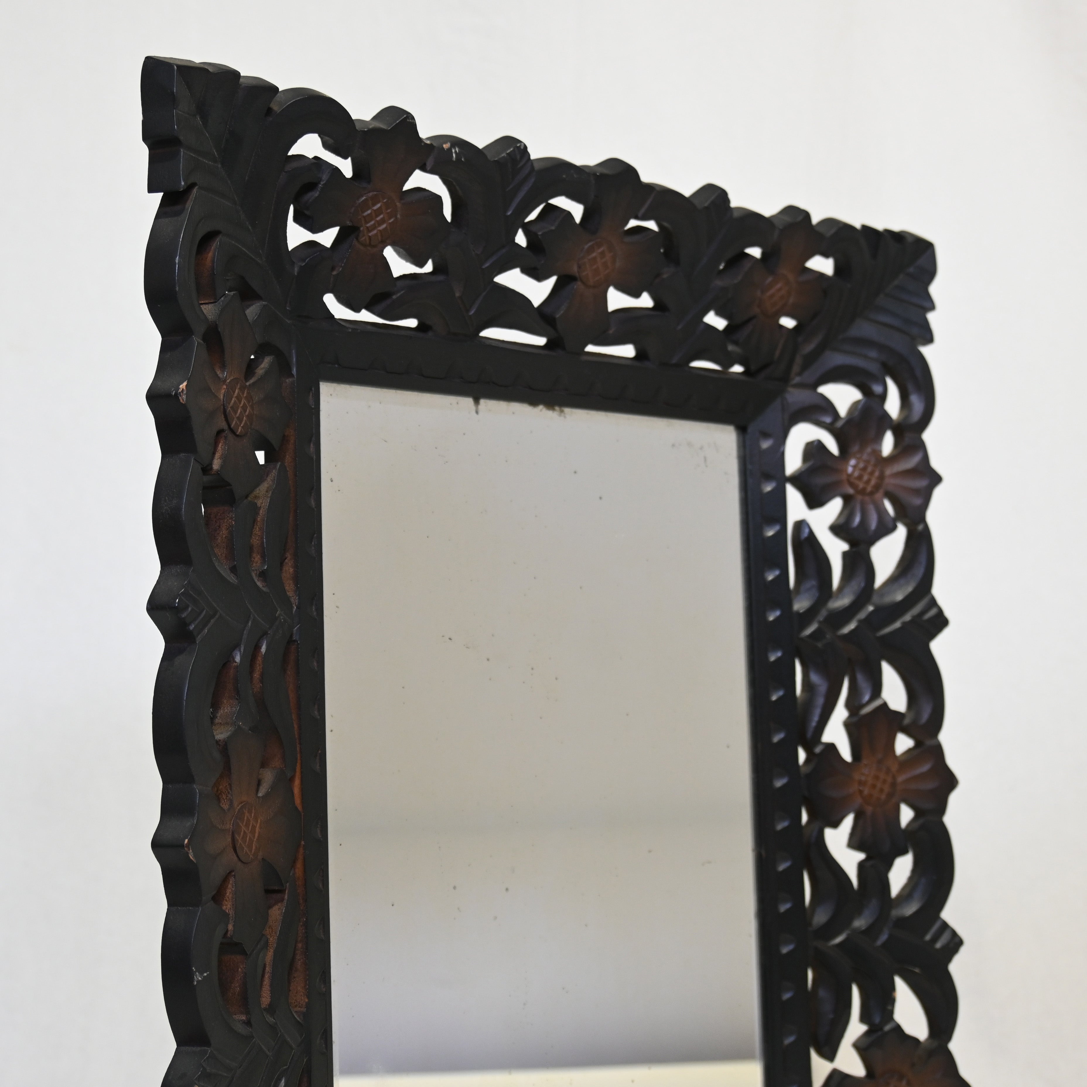 Flower motif Wood frame Wall mirror Vintage / 花 植物モチーフ 木枠 ウォールミラー 壁掛け鏡 ヴィンテージ
