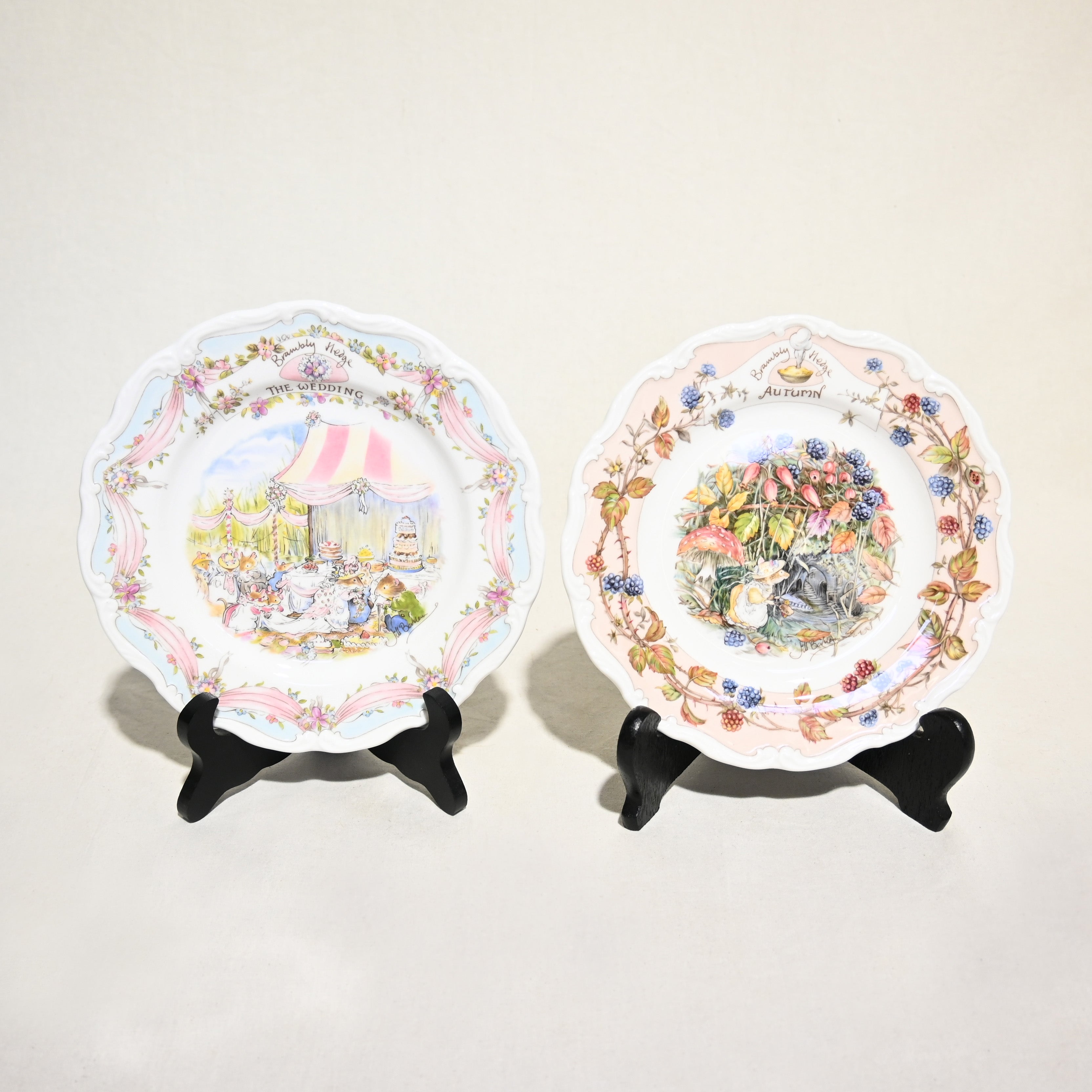 Royal Doulton THE BRAMBLY HEDGE Autumn 3-piece set UK Vintage / ロイヤルドルトン ブランブリーヘッジ オータム カップ＆ソーサー クッキープレート ケーキプレートセット イギリスヴィンテージ