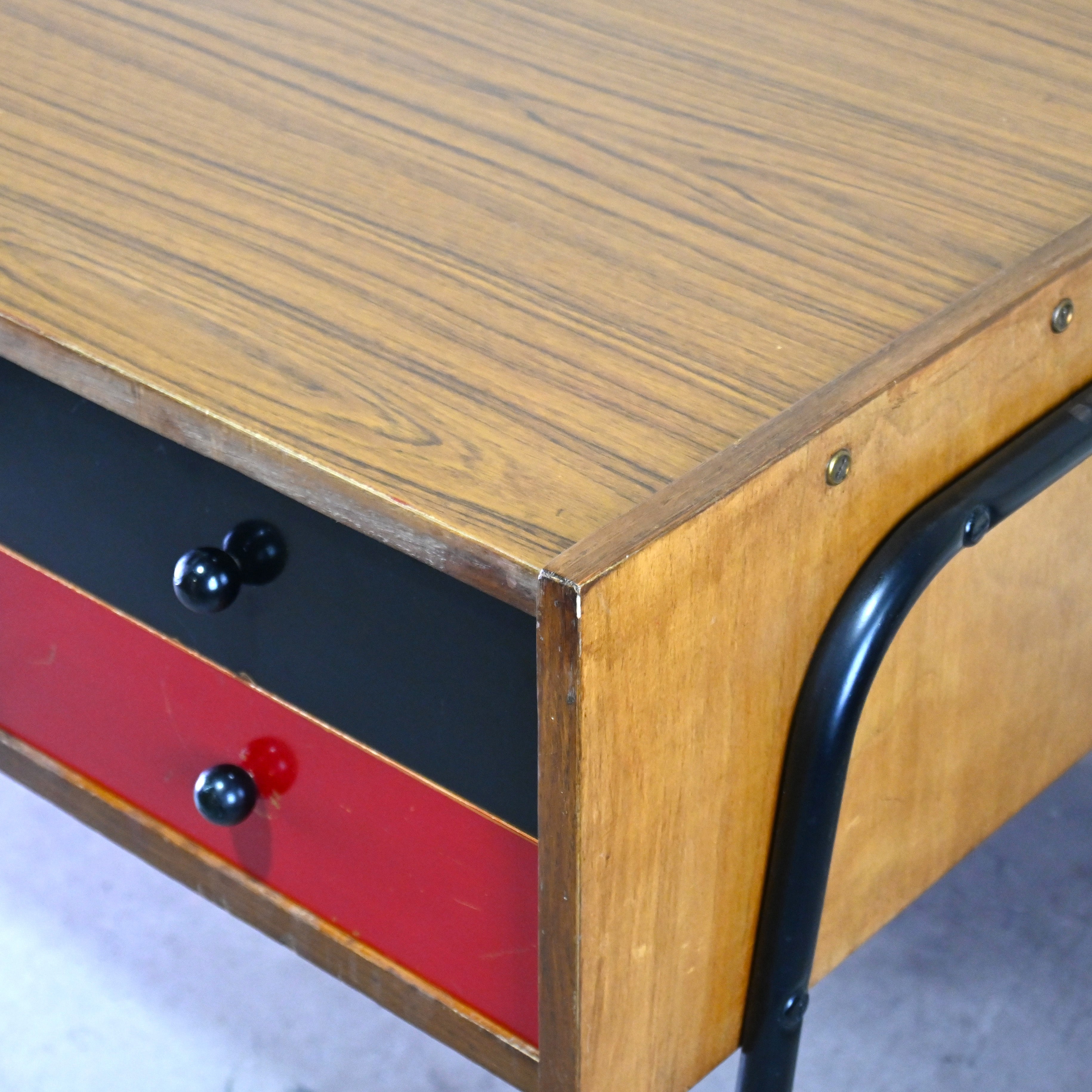 French vintage 1960's One sleeve desk Formica top Retropop Industrial / フランスヴィンテージ 1960年代 デスク 片袖机 フォーマイカトップ レトロポップ インダストリアル