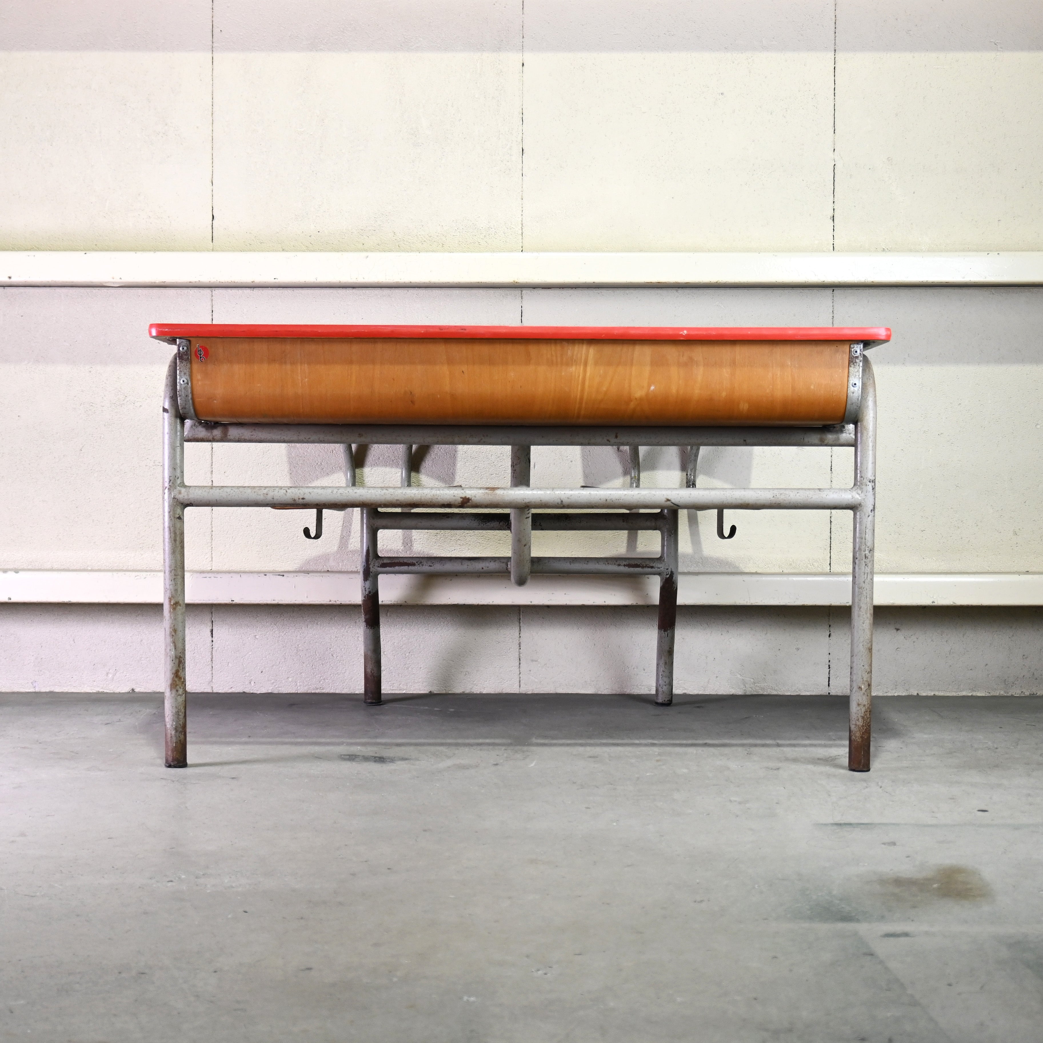 Dutch vintage Luctor N.V. Baarn School desk and chairs 2 seater / オランダ ヴィンテージ スクールデスク チェア一体型 2シーター