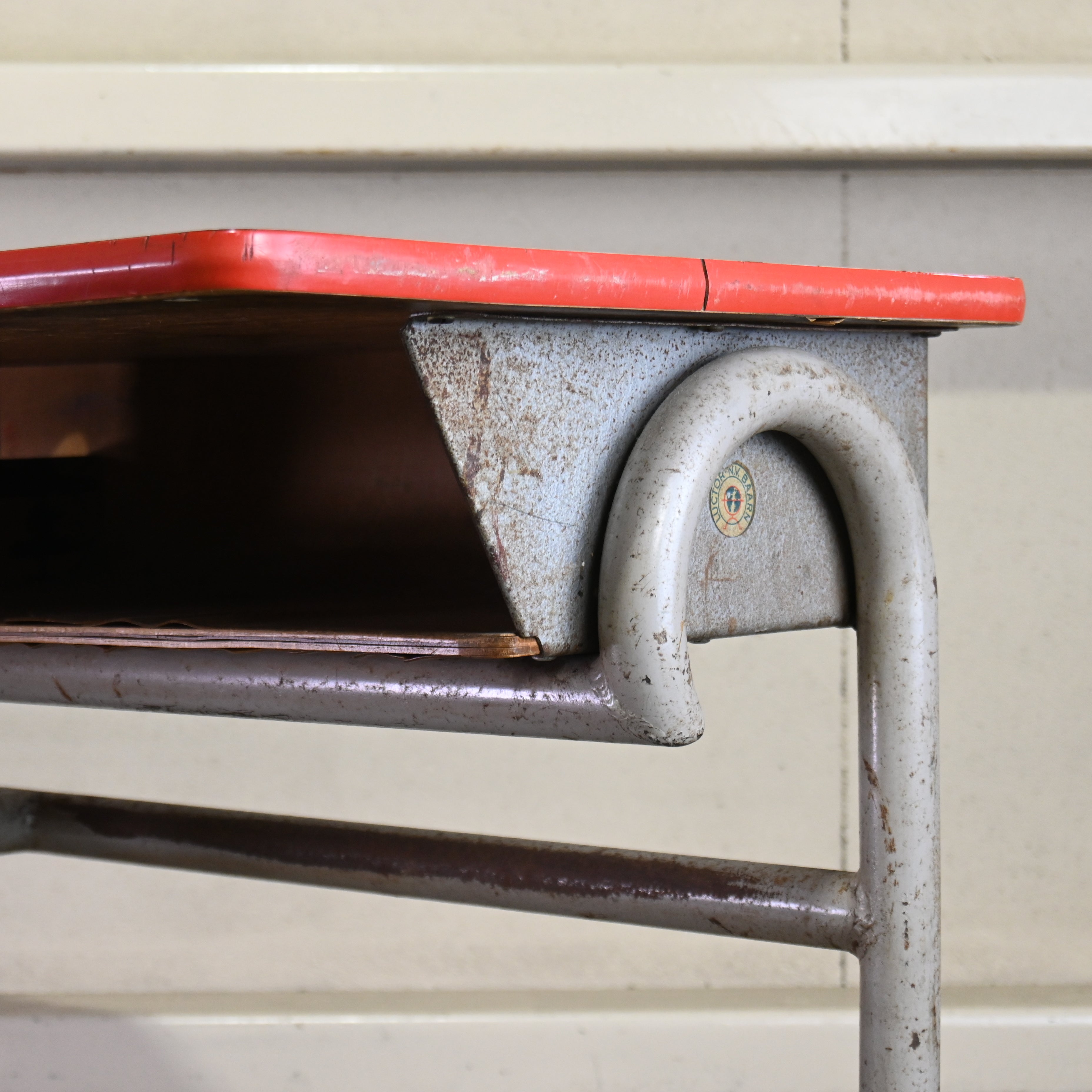 Dutch vintage Luctor N.V. Baarn School desk and chairs 2 seater / オランダ ヴィンテージ スクールデスク チェア一体型 2シーター