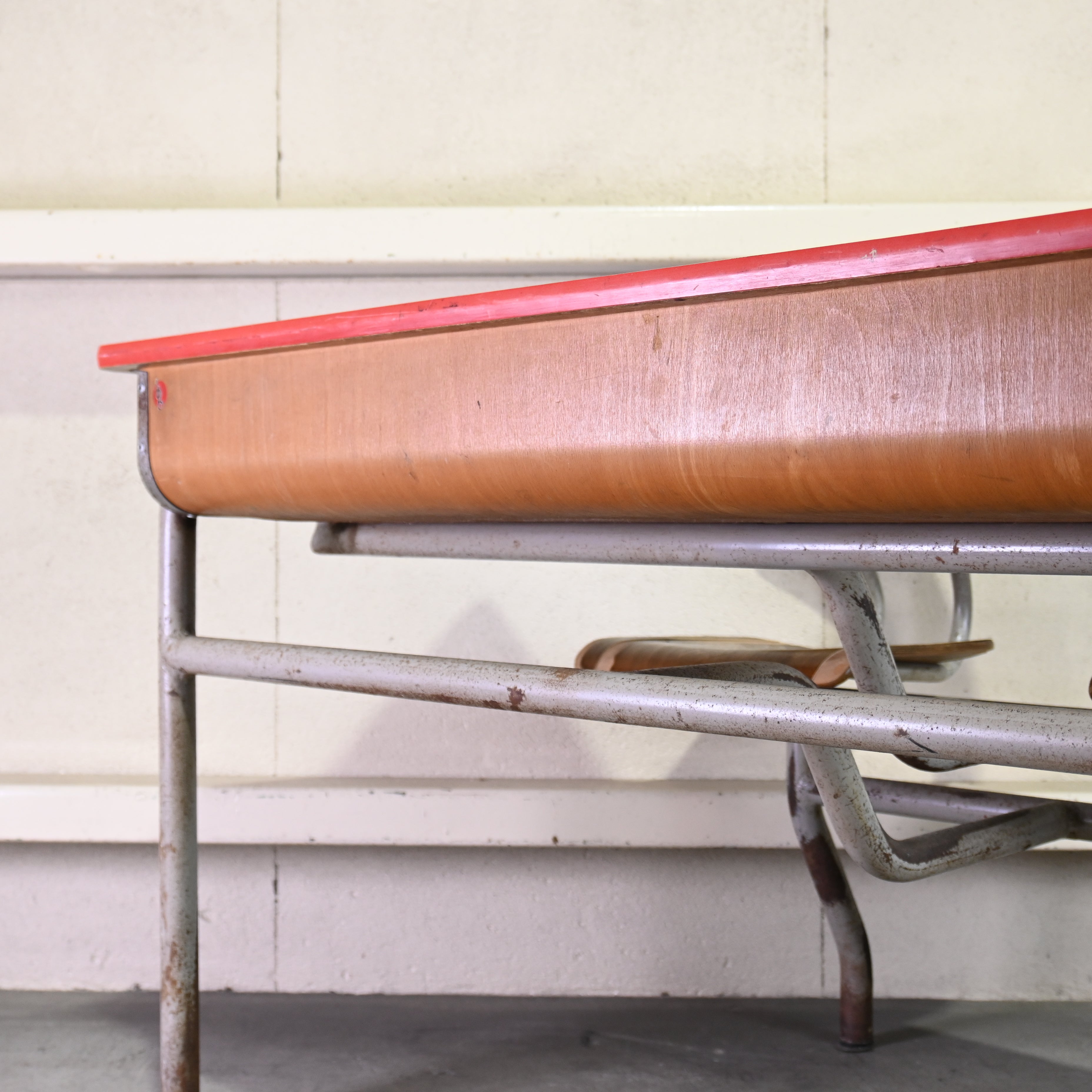 Dutch vintage Luctor N.V. Baarn School desk and chairs 2 seater / オランダ ヴィンテージ スクールデスク チェア一体型 2シーター