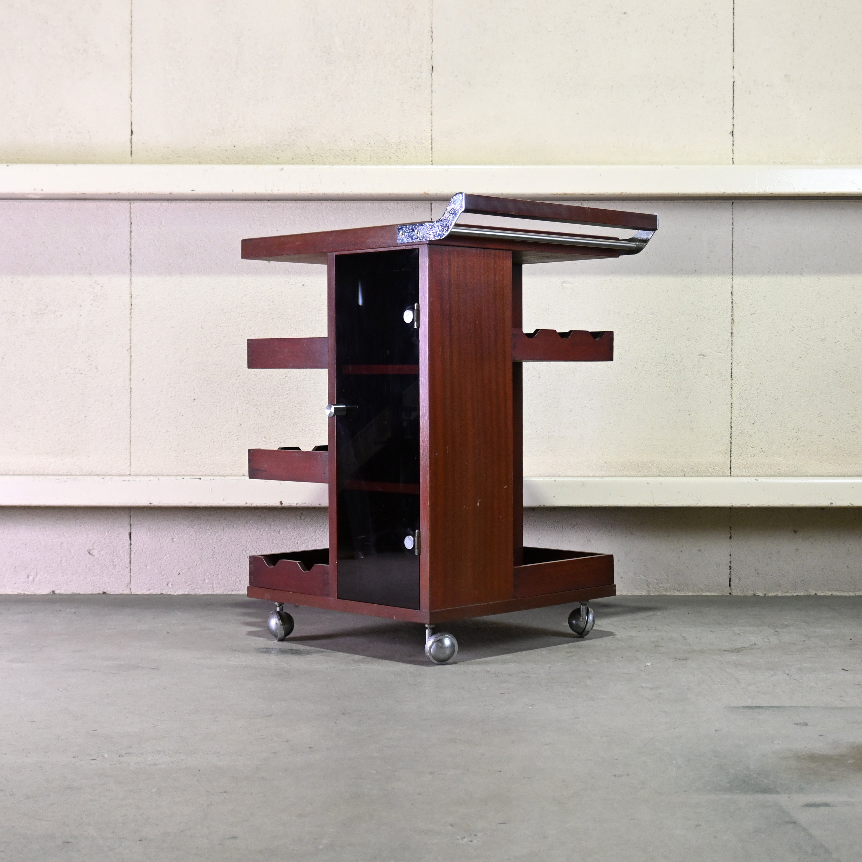 Japan vintage Bottle rack wagon Mahogany Midcentury modern design / ジャパンヴィンテージ ボトルラックワゴン マホガニー ミッドセンチュリー モダンデザイン