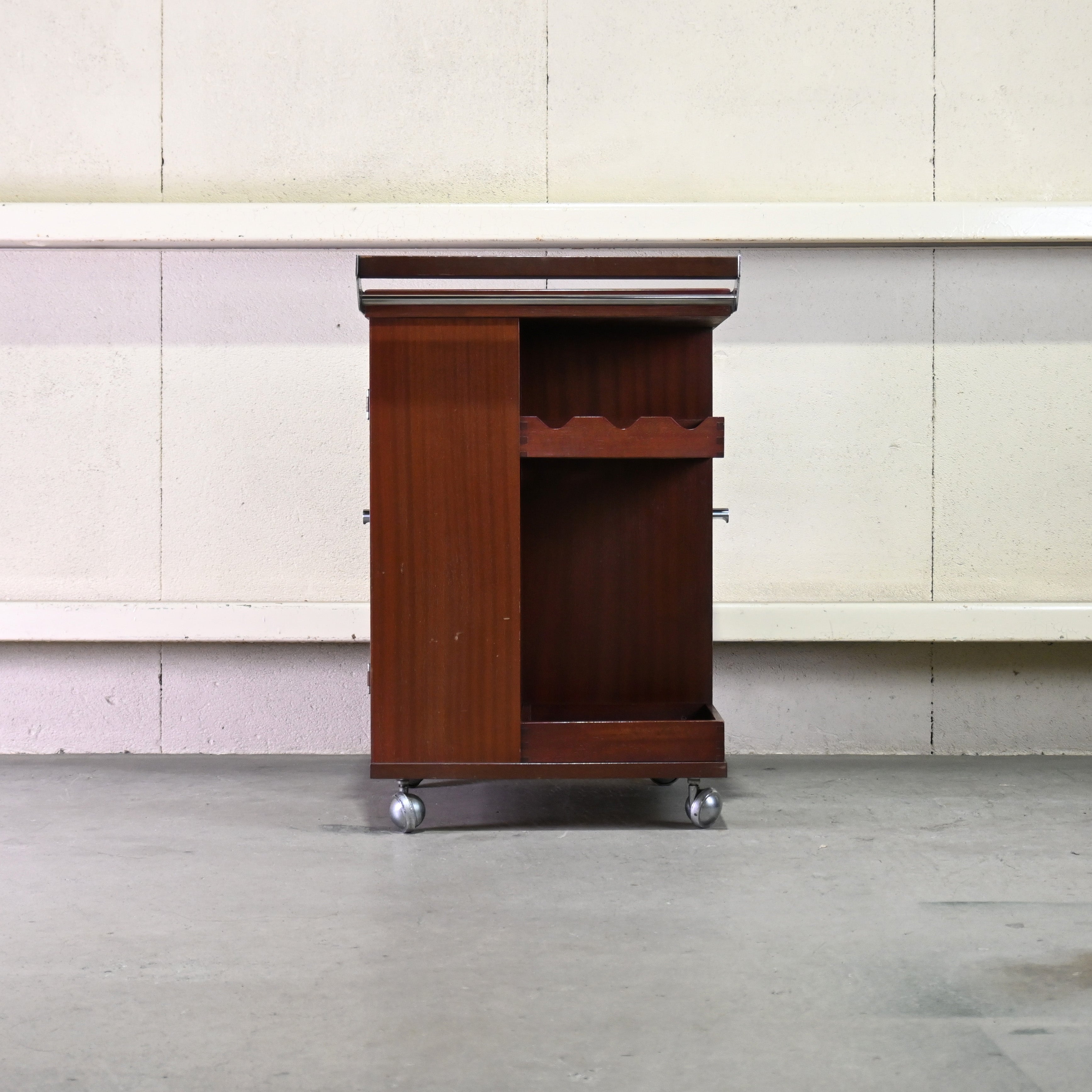 Japan vintage Bottle rack wagon Mahogany Midcentury modern design / ジャパンヴィンテージ ボトルラックワゴン マホガニー ミッドセンチュリー モダンデザイン