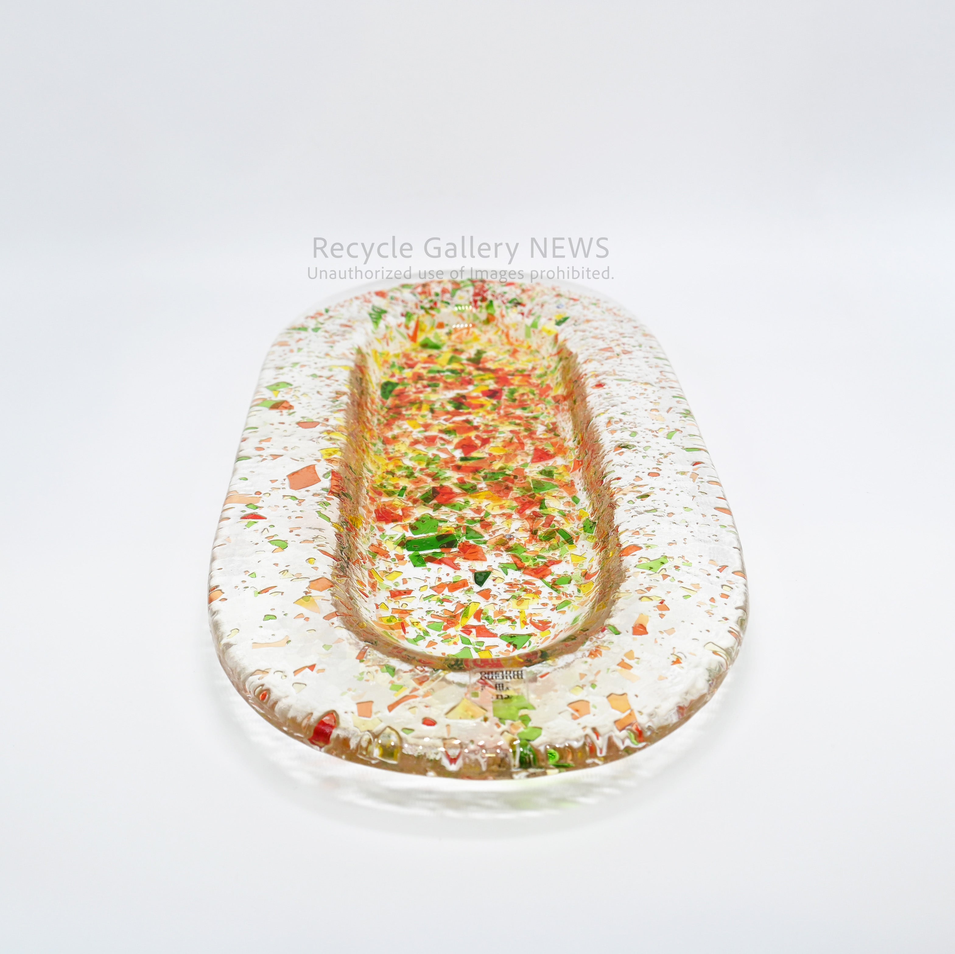 MURANO Fusing Glass Oval-shaped Accessory Tray Art Object Italian Modern / ムラーノガラス ランダムフュージング オーバルトレイ 小物置き アクセサリートレイ ディスプレイ イタリアンガラス カラフル アート クリア マルチカラー