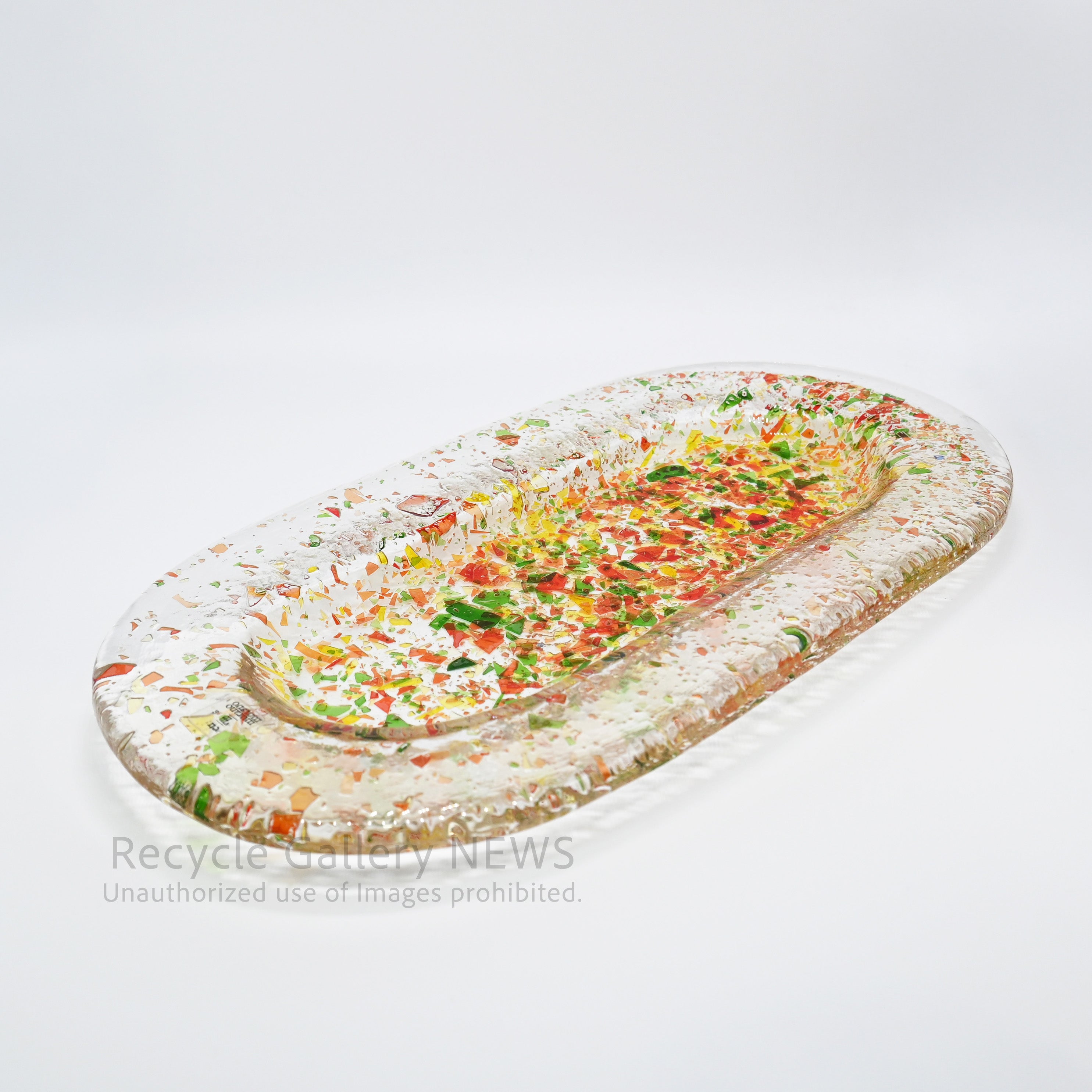 MURANO Fusing Glass Oval-shaped Accessory Tray Art Object Italian Modern / ムラーノガラス ランダムフュージング オーバルトレイ 小物置き アクセサリートレイ ディスプレイ イタリアンガラス カラフル アート クリア マルチカラー