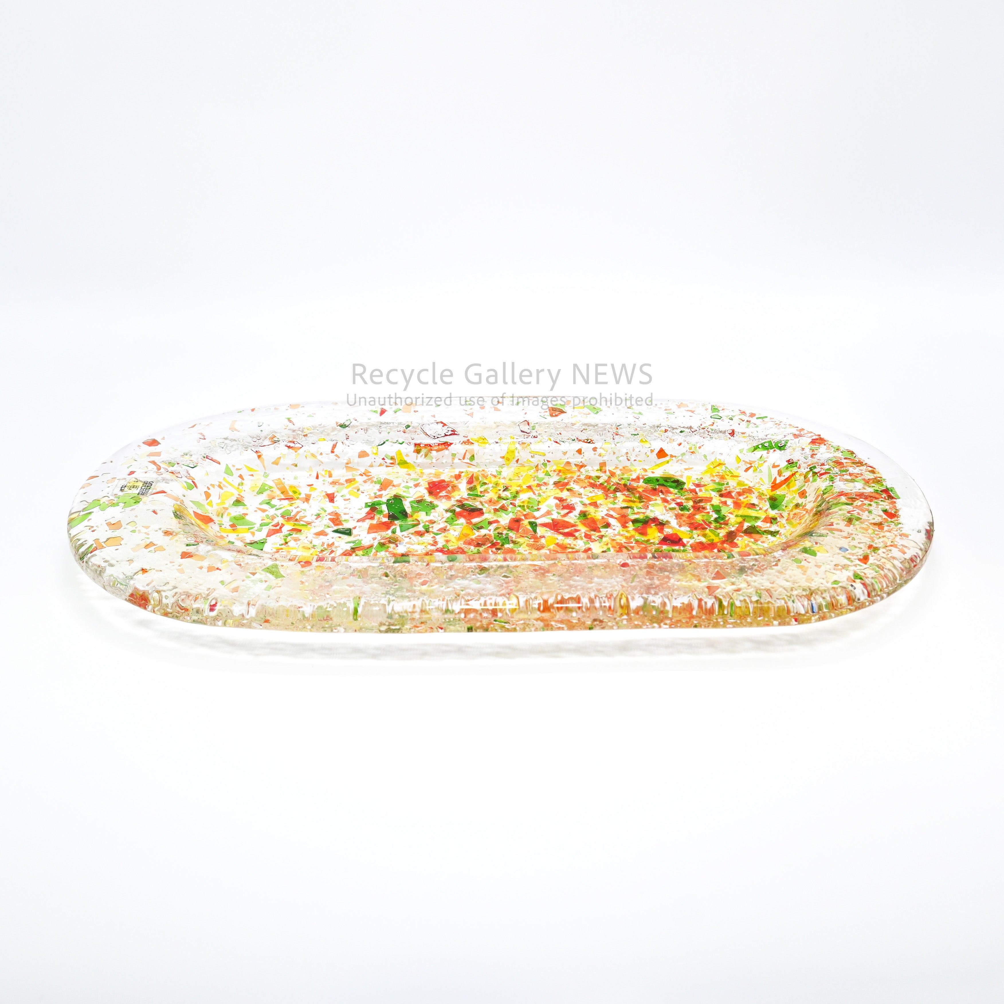 MURANO Fusing Glass Oval-shaped Accessory Tray Art Object Italian Modern / ムラーノガラス ランダムフュージング オーバルトレイ 小物置き アクセサリートレイ ディスプレイ イタリアンガラス カラフル アート クリア マルチカラー
