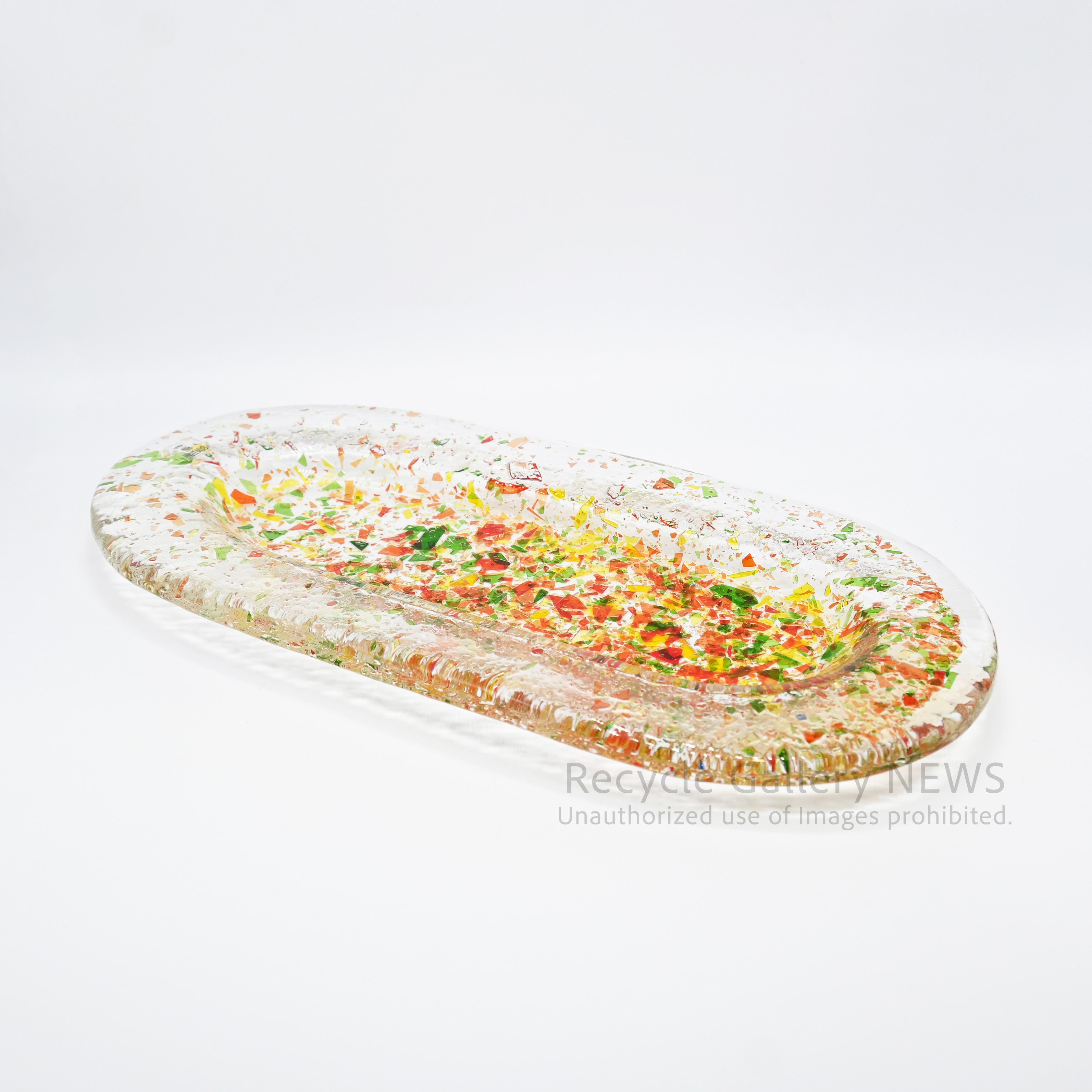 MURANO Fusing Glass Oval-shaped Accessory Tray Art Object Italian Modern / ムラーノガラス ランダムフュージング オーバルトレイ 小物置き アクセサリートレイ ディスプレイ イタリアンガラス カラフル アート クリア マルチカラー