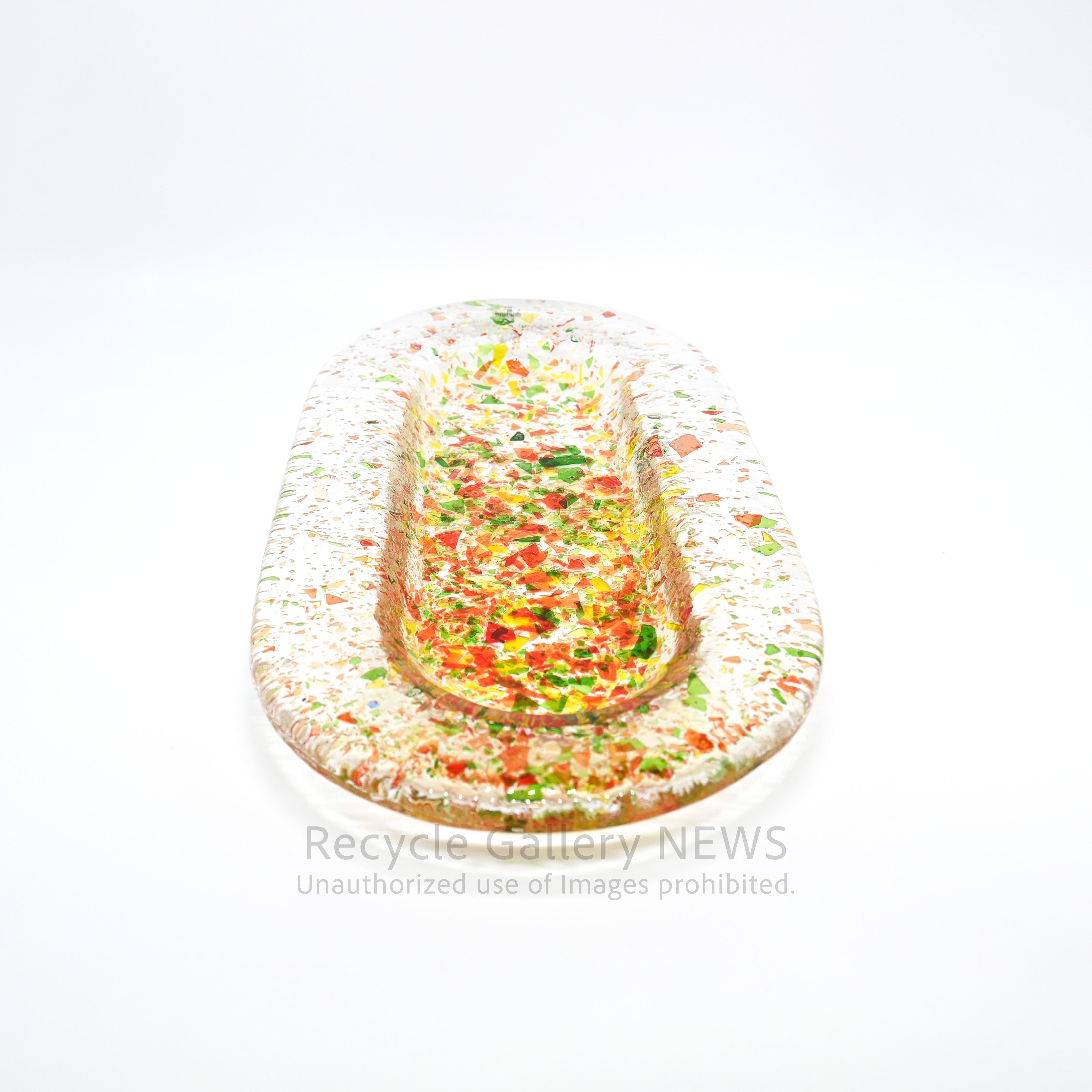MURANO Fusing Glass Oval-shaped Accessory Tray Art Object Italian Modern / ムラーノガラス ランダムフュージング オーバルトレイ 小物置き アクセサリートレイ ディスプレイ イタリアンガラス カラフル アート クリア マルチカラー