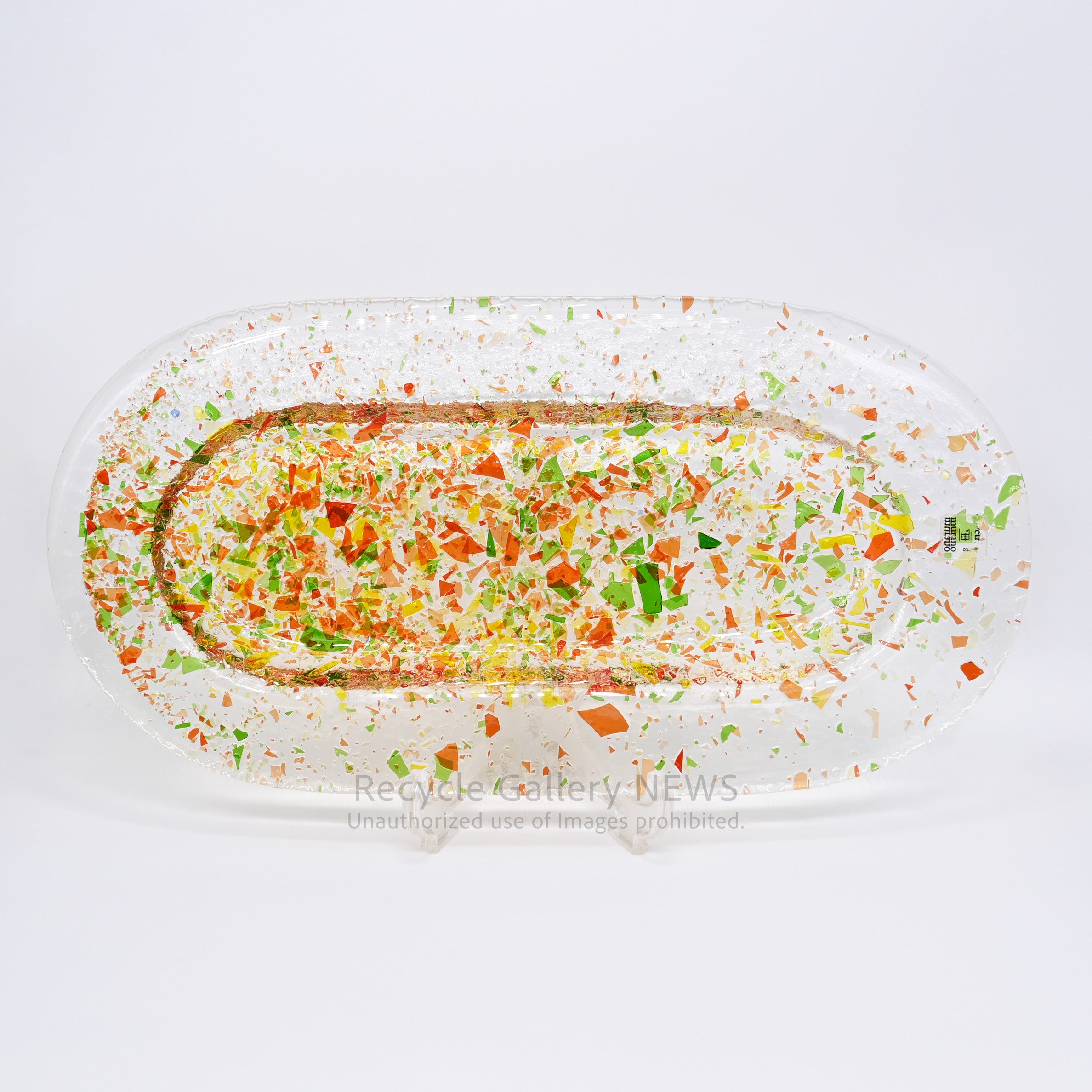 MURANO Fusing Glass Oval-shaped Accessory Tray Art Object Italian Modern / ムラーノガラス ランダムフュージング オーバルトレイ 小物置き アクセサリートレイ ディスプレイ イタリアンガラス カラフル アート クリア マルチカラー