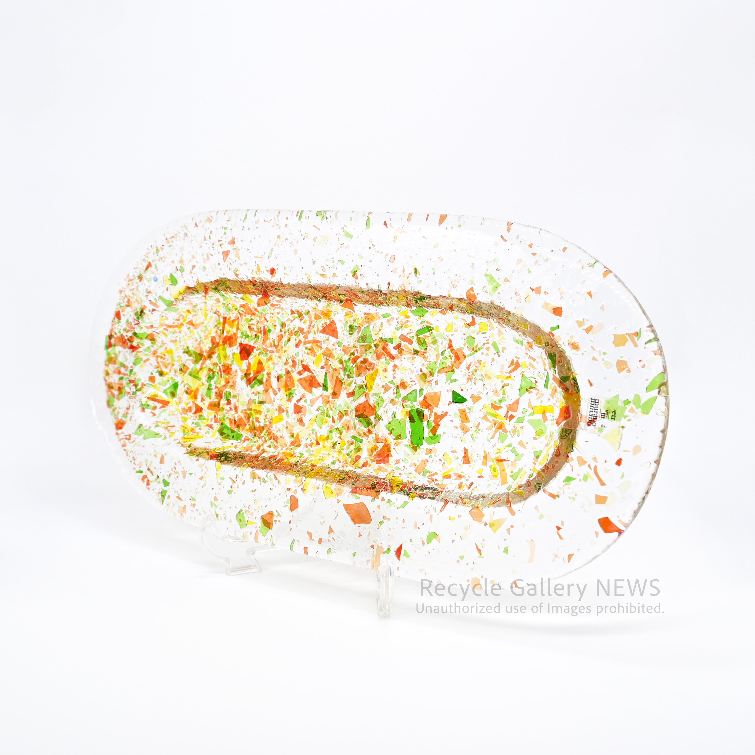 MURANO Fusing Glass Oval-shaped Accessory Tray Art Object Italian Modern / ムラーノガラス ランダムフュージング オーバルトレイ 小物置き アクセサリートレイ ディスプレイ イタリアンガラス カラフル アート クリア マルチカラー