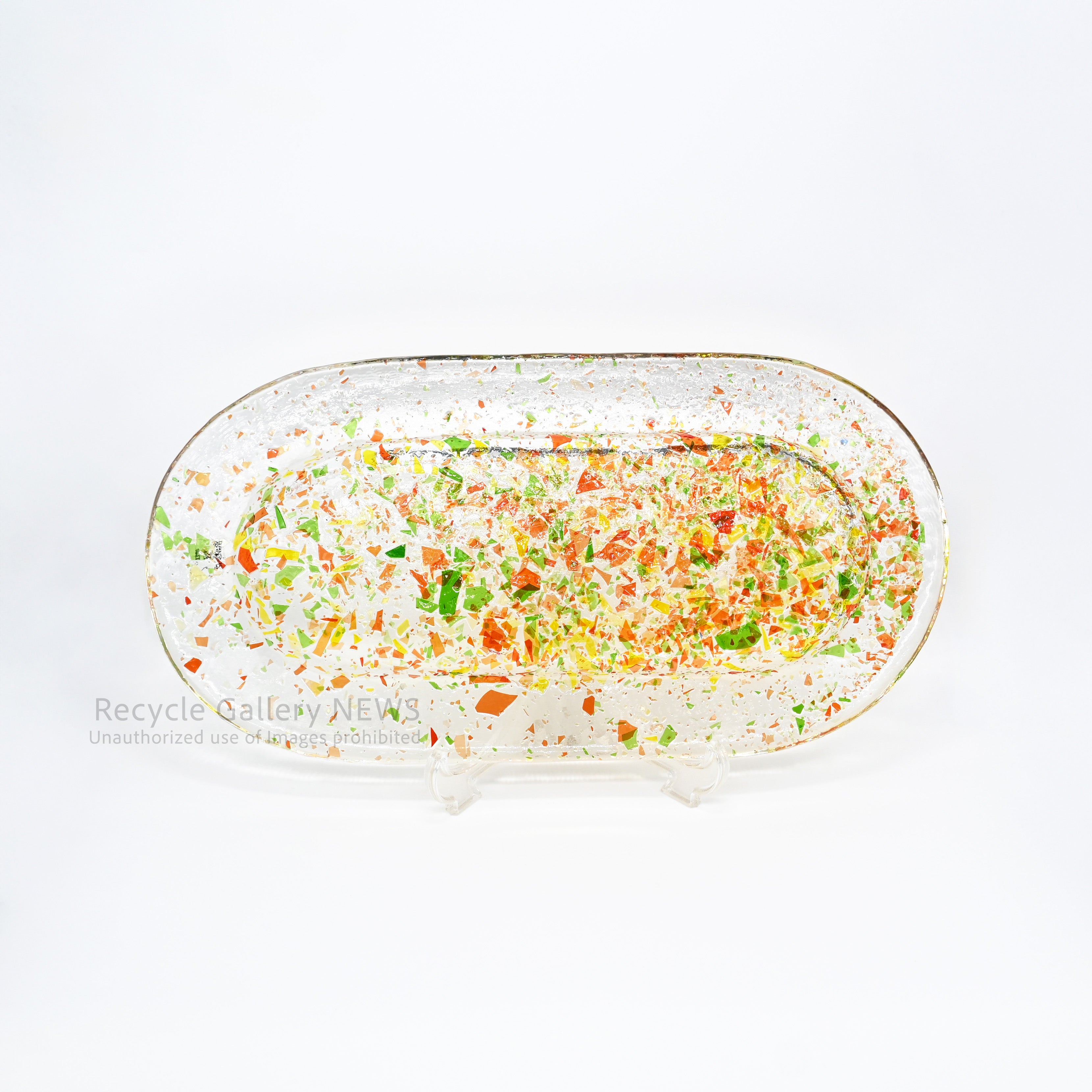 MURANO Fusing Glass Oval-shaped Accessory Tray Art Object Italian Modern / ムラーノガラス ランダムフュージング オーバルトレイ 小物置き アクセサリートレイ ディスプレイ イタリアンガラス カラフル アート クリア マルチカラー