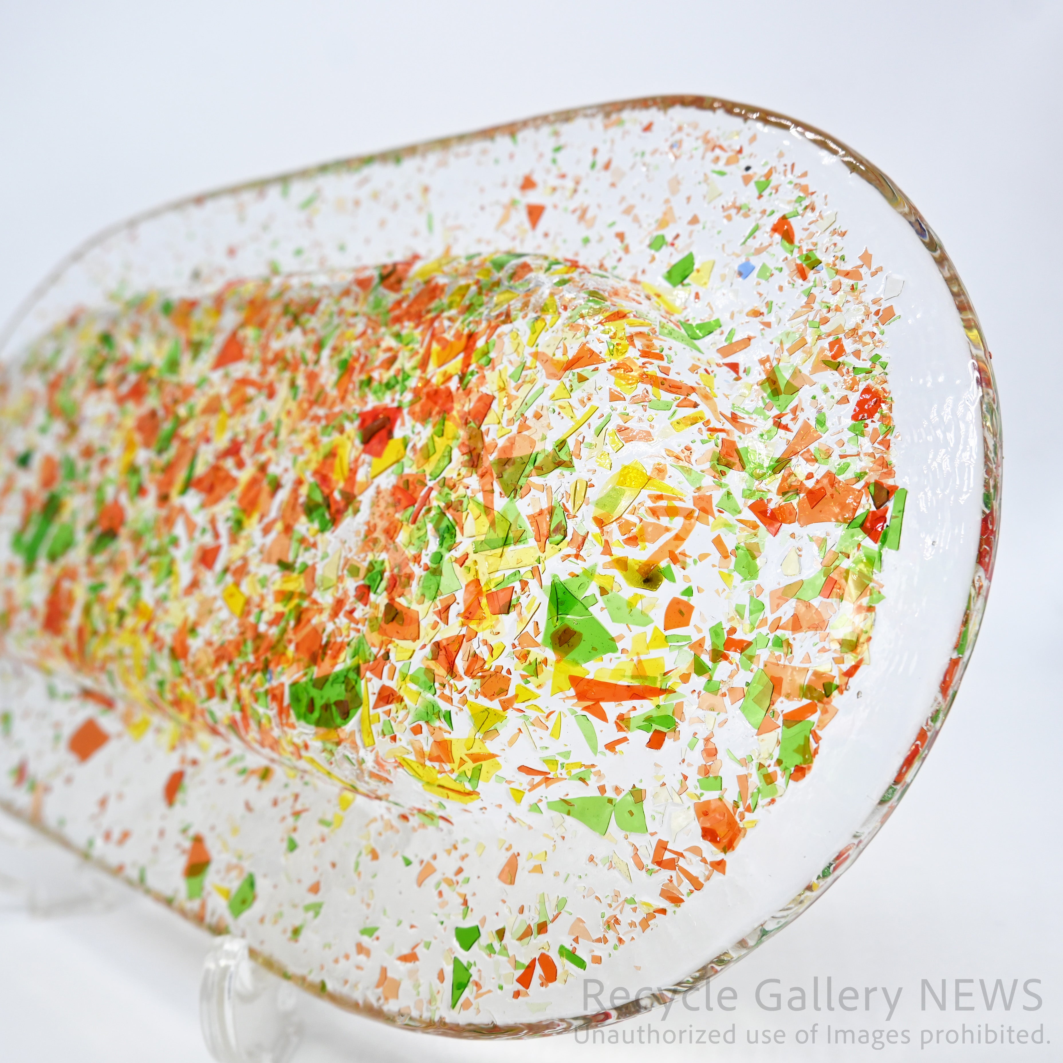 MURANO Fusing Glass Oval-shaped Accessory Tray Art Object Italian Modern / ムラーノガラス ランダムフュージング オーバルトレイ 小物置き アクセサリートレイ ディスプレイ イタリアンガラス カラフル アート クリア マルチカラー