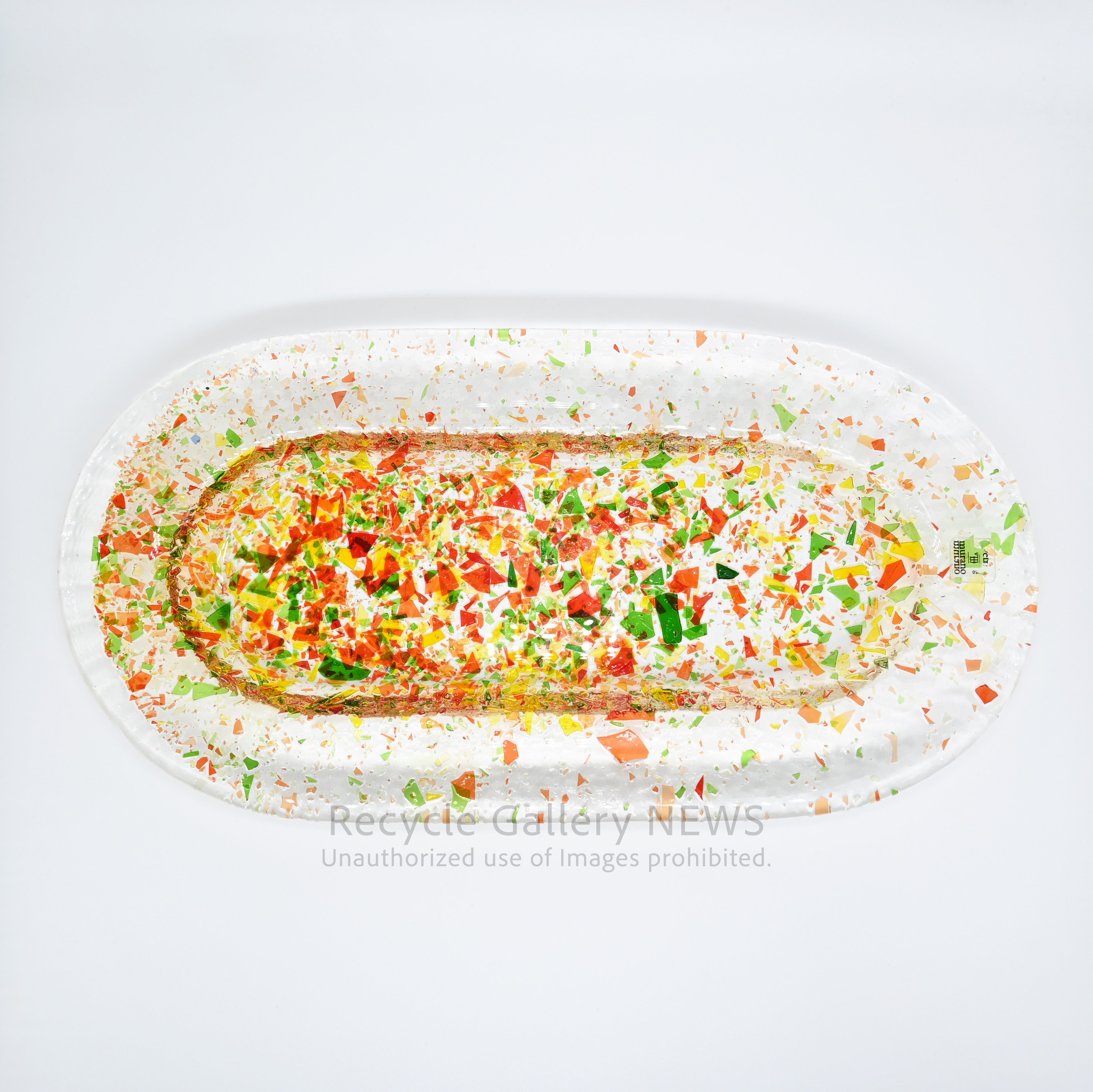 MURANO Fusing Glass Oval-shaped Accessory Tray Art Object Italian Modern / ムラーノガラス ランダムフュージング オーバルトレイ 小物置き アクセサリートレイ ディスプレイ イタリアンガラス カラフル アート クリア マルチカラー