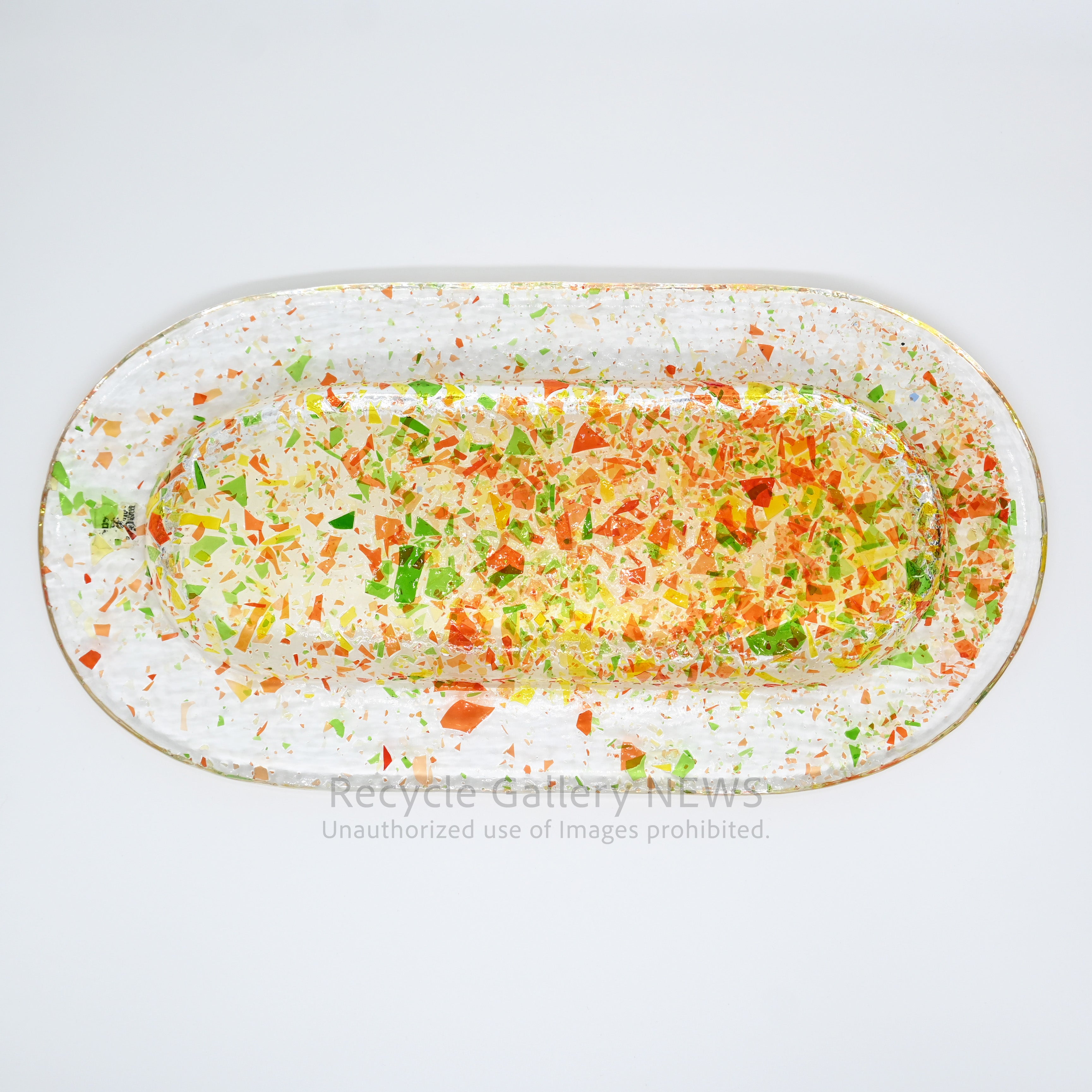 MURANO Fusing Glass Oval-shaped Accessory Tray Art Object Italian Modern / ムラーノガラス ランダムフュージング オーバルトレイ 小物置き アクセサリートレイ ディスプレイ イタリアンガラス カラフル アート クリア マルチカラー