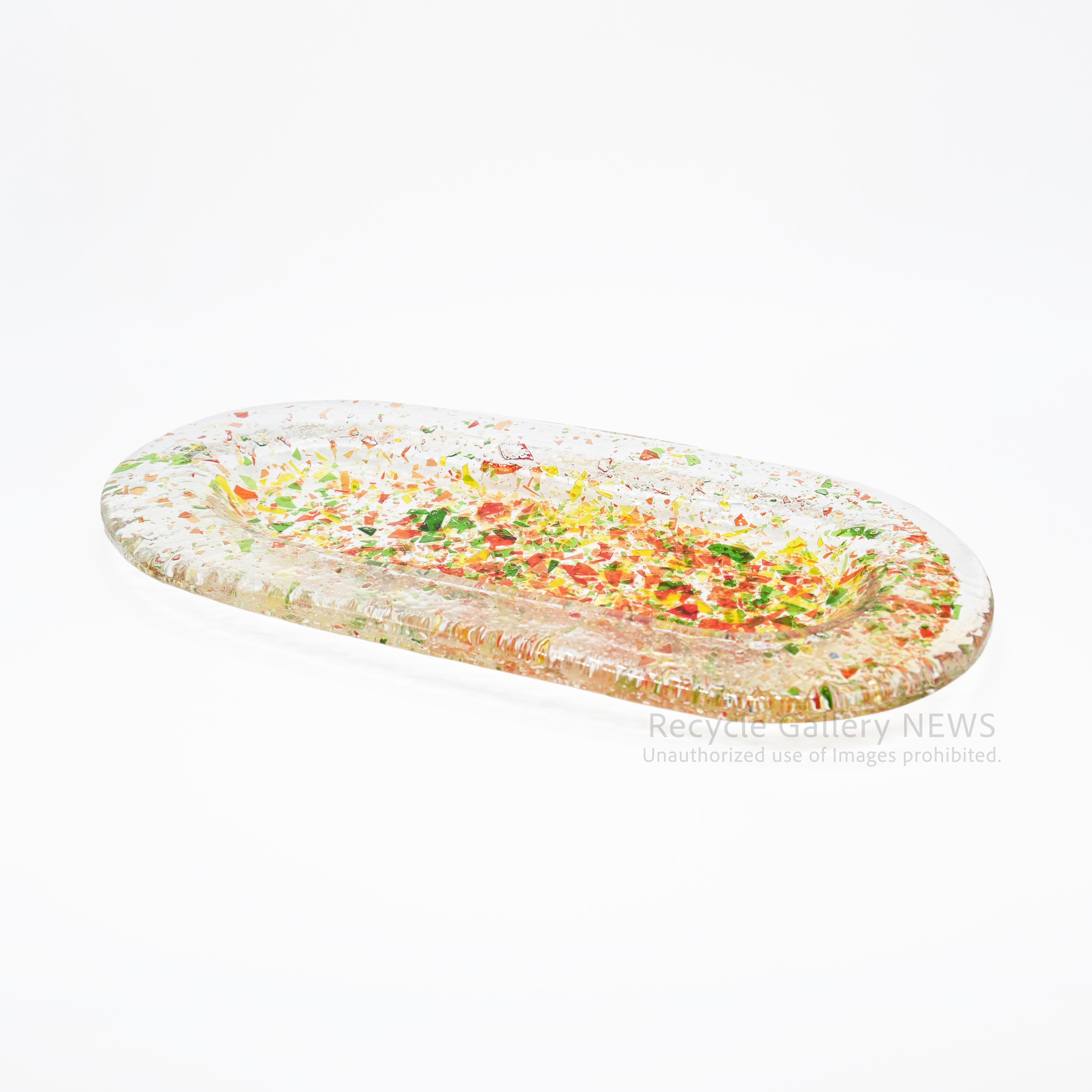 MURANO Fusing Glass Oval-shaped Accessory Tray Art Object Italian Modern / ムラーノガラス ランダムフュージング オーバルトレイ 小物置き アクセサリートレイ ディスプレイ イタリアンガラス カラフル アート クリア マルチカラー