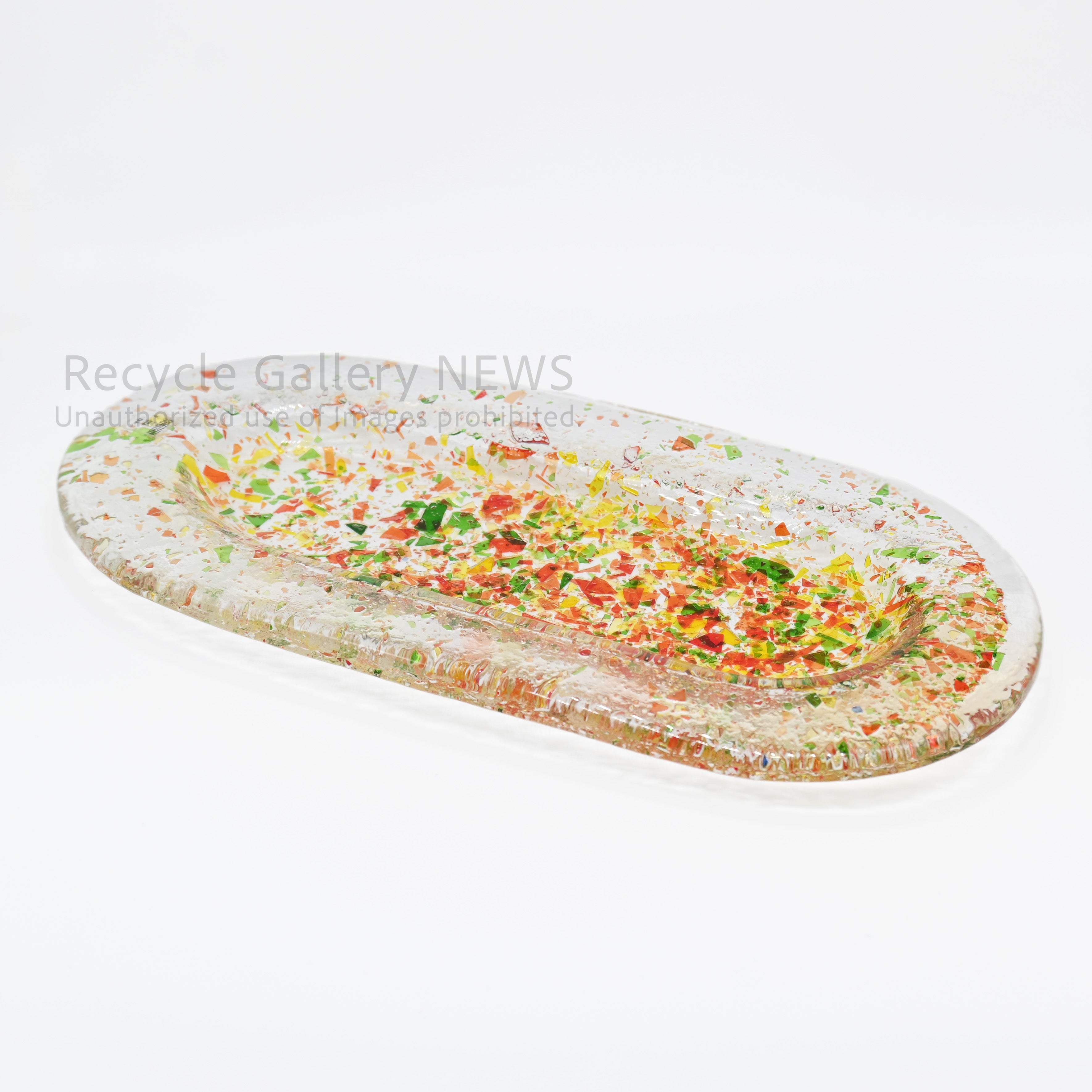MURANO Fusing Glass Oval-shaped Accessory Tray Art Object Italian Modern / ムラーノガラス ランダムフュージング オーバルトレイ 小物置き アクセサリートレイ ディスプレイ イタリアンガラス カラフル アート クリア マルチカラー