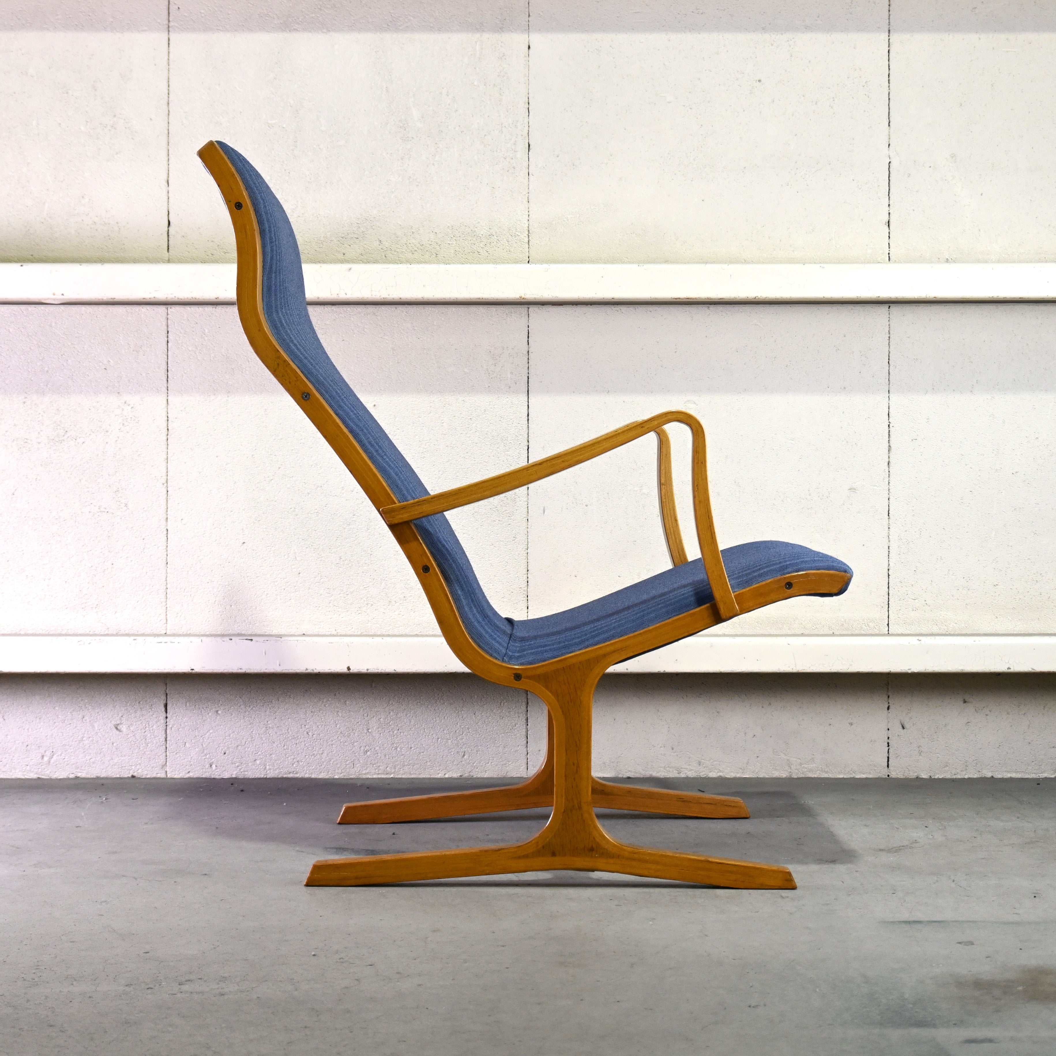 Tendo mokko Mitsumasa Sugasawa Heron Vintage High back chair Oakwood × UK Fabric Remake Japanese modern style / 天童木工 菅澤光政 ヘロン ヴィンテージ ハイバックチェア オーク材 × ファブリック リメイク ジャパニーズモダンスタイル