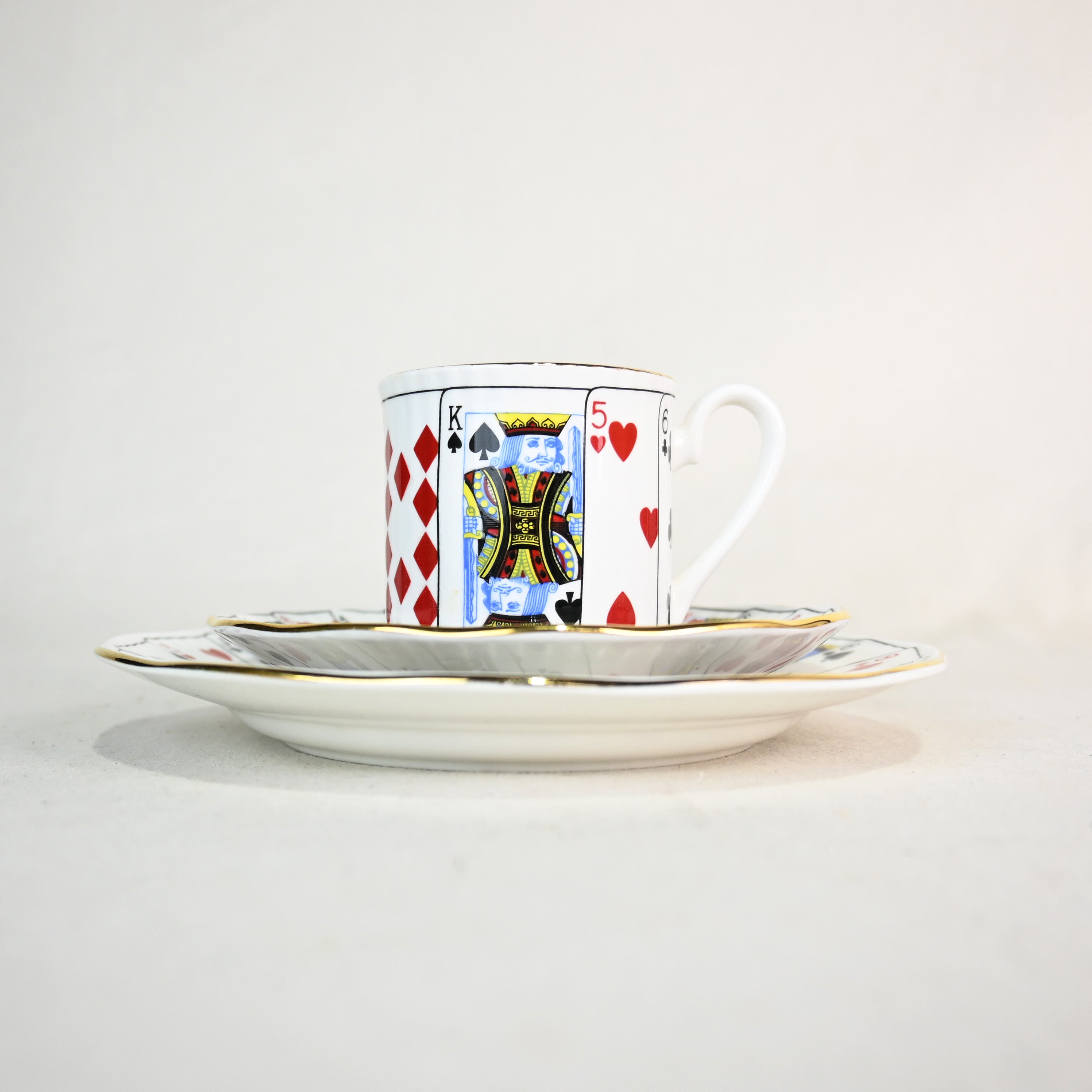 Elizabethann Cut for Coffee Demitasse trio set Playing cards Design UK Vintage / エリザベスアン トランプ柄 デミタスカップ トリオセット 英国ヴィンテージ