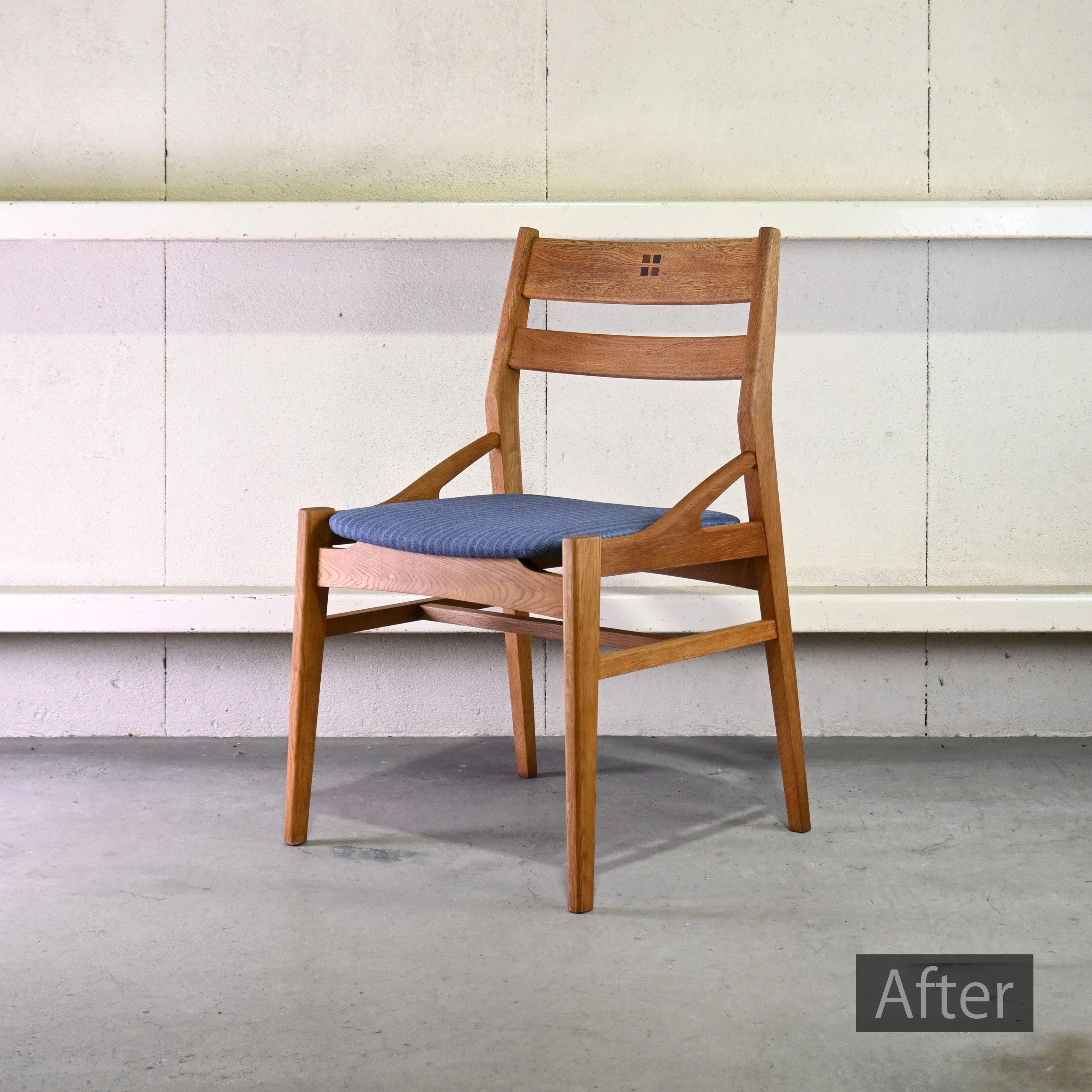 Oak Village Brunch chair Oakwood Inlay back UK fabric Remake Japanese modern design / オークヴィレッジ ブランチチェア オーク材 象嵌 英国生地 リメイク ジャパニーズモダンデザイン
