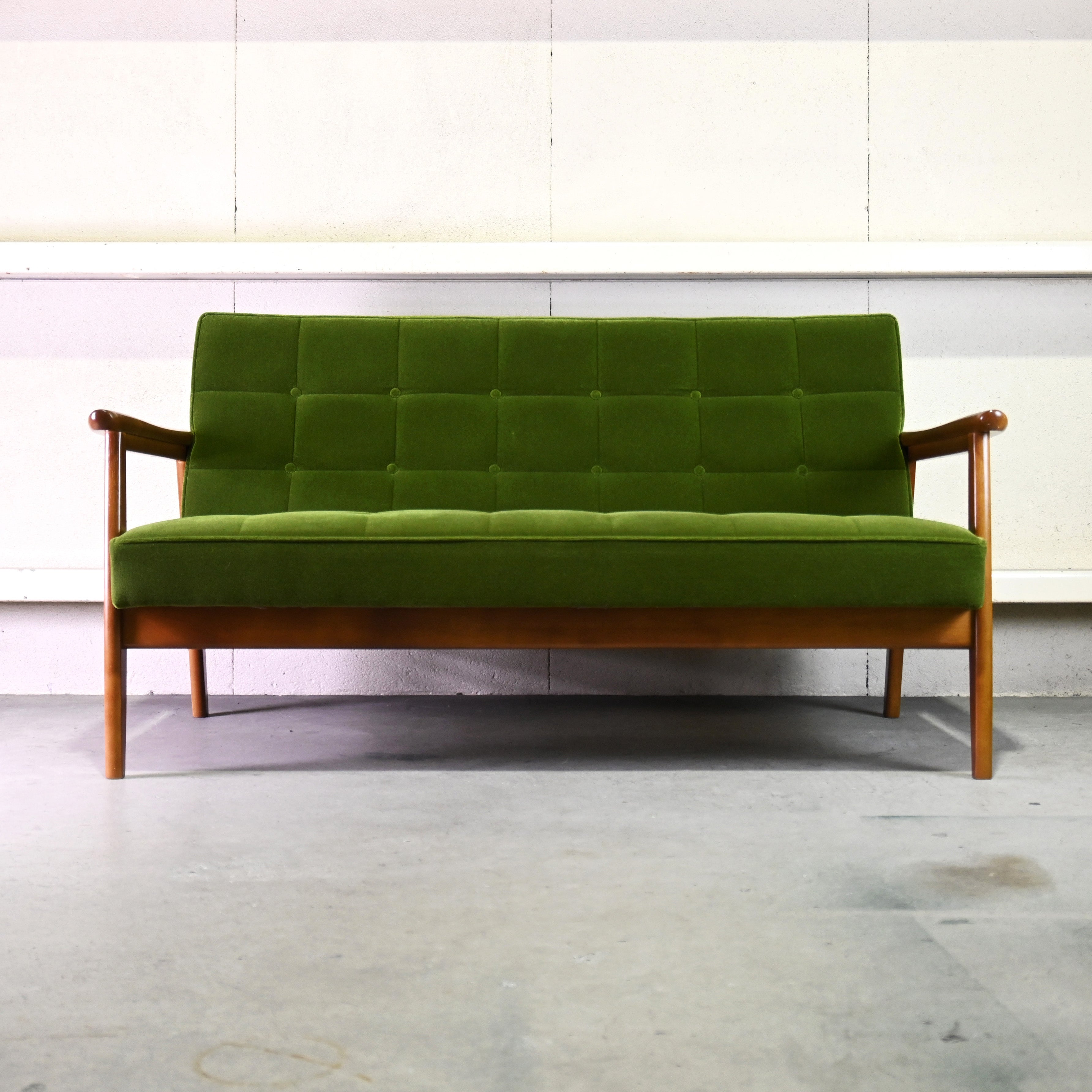 karimoku60 K-chair 2seater Moquette green Japanese modern Long life design / カリモク60 Kチェア 2シーター モケットグリーン ジャパニーズモダン ロングライフデザイン