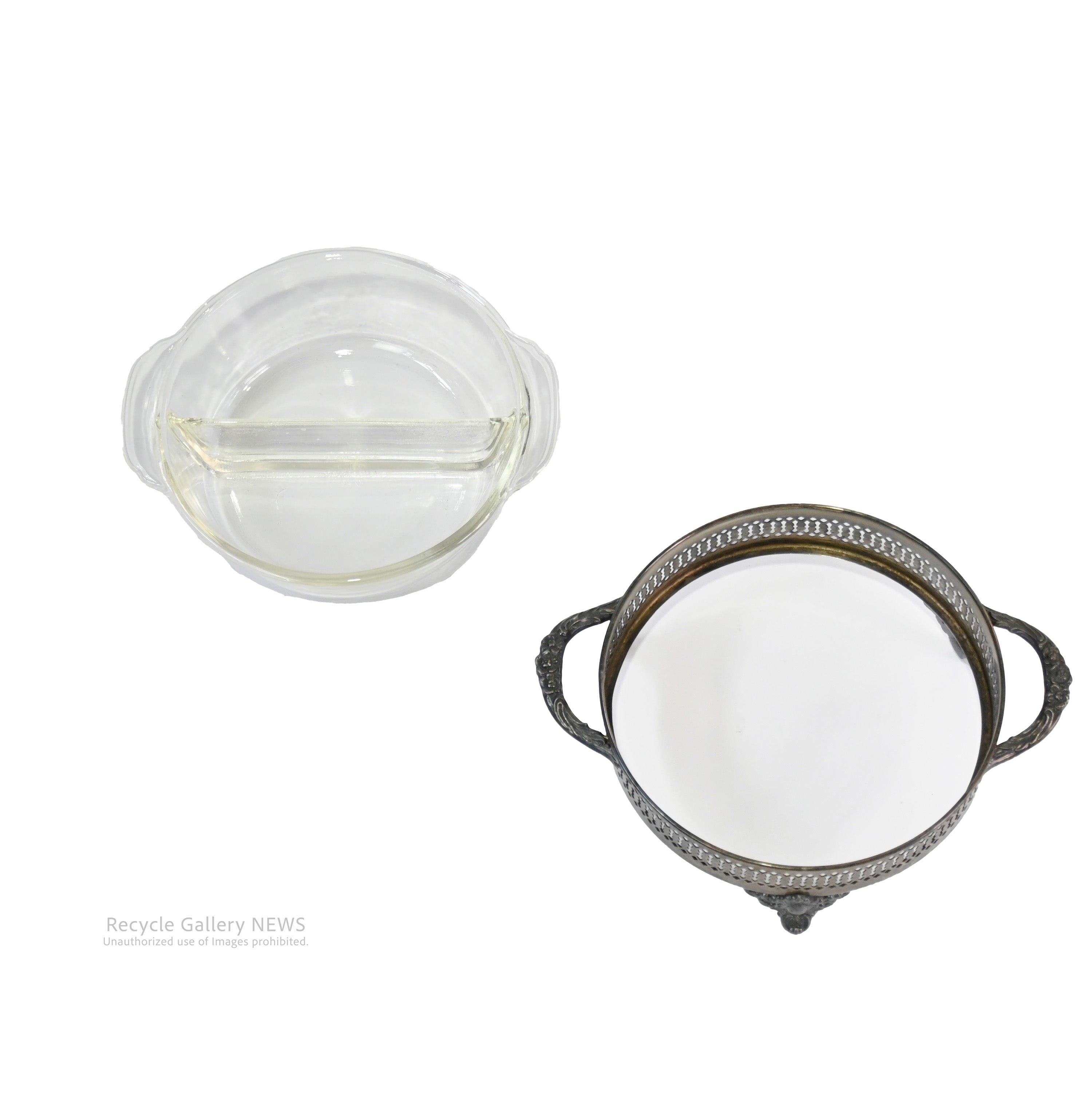 Fire-King Anchor Hocking Glass Casserole with Silver-Plated Stand Set / ファイヤーキング アンカーホッキング ガラス キャセロール 銀メッキ台座セット