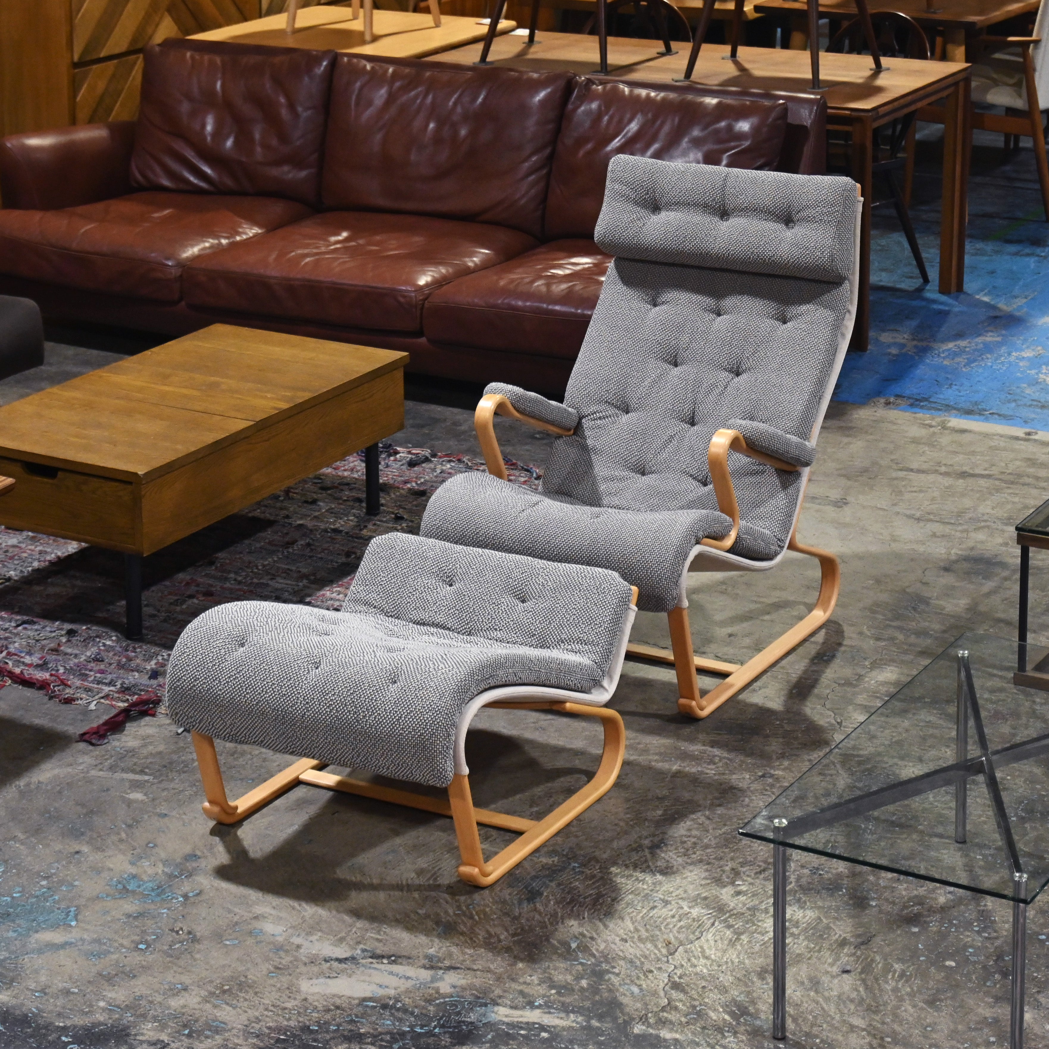 Tendo × Bruno Mathsson Highback chair & Ottoman 2 peaces set Japanese modern Scandinavian design / 天童木工 × ブルーノ・マットソン ハイバックチェア & オットマン 2点セット ジャパニーズモダン 北欧デザイン