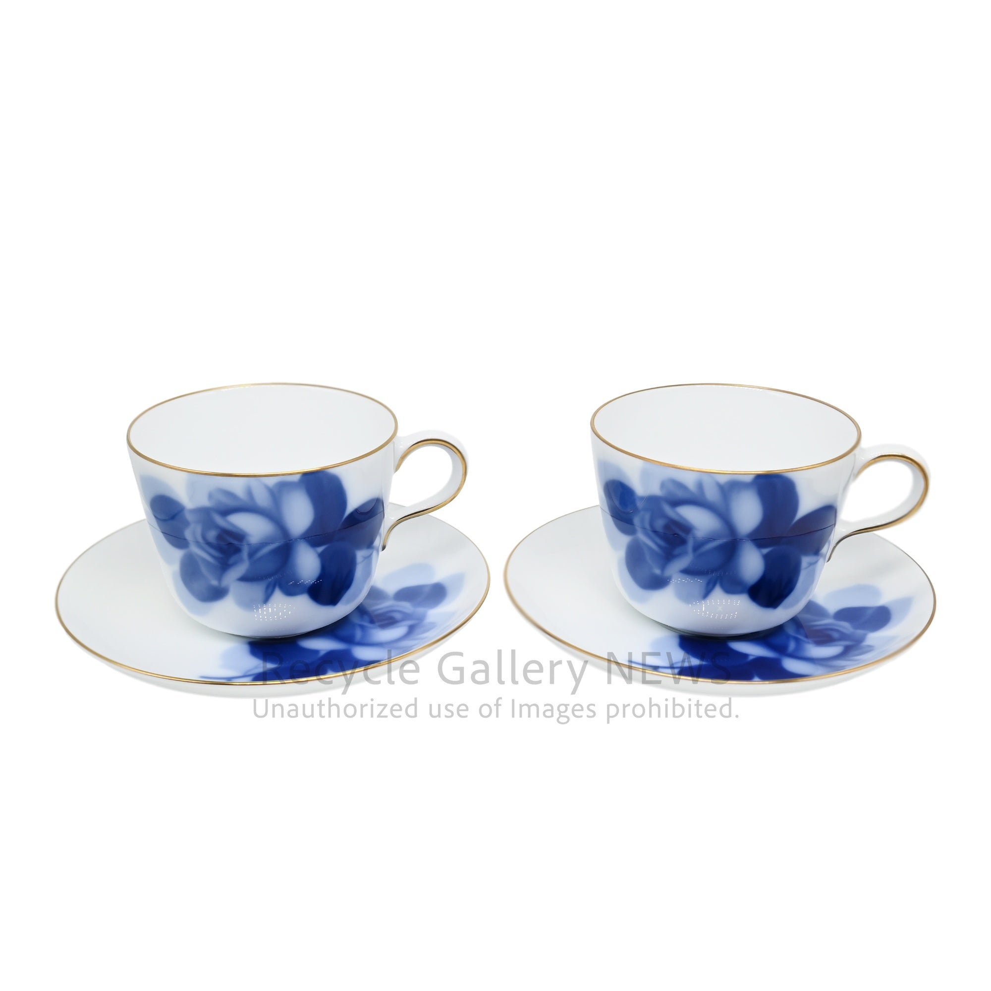 Okura Art China Blue Rose Morning Cup and Saucer White Tableware / 大倉陶園 ブルーローズ 8211 モーニングカップ＆ソーサー ペア 白 青 洋食器