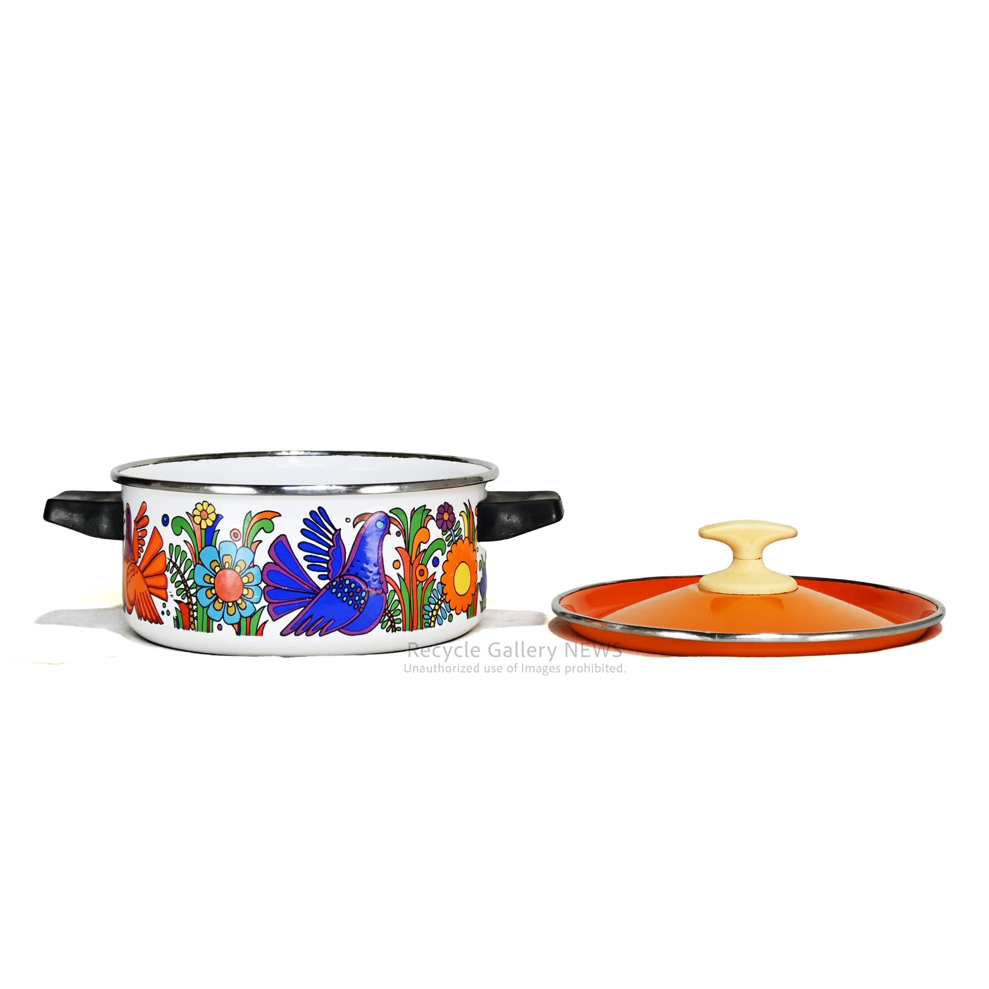 VILLEROY & BOCH  ACAPULCO Enamel pot Floral and Bird German kitchen tools / ビロレイ＆ボッホ アカプルコ ホーロー鍋 蓋違い 花鳥柄 ドイツ キッチンツール