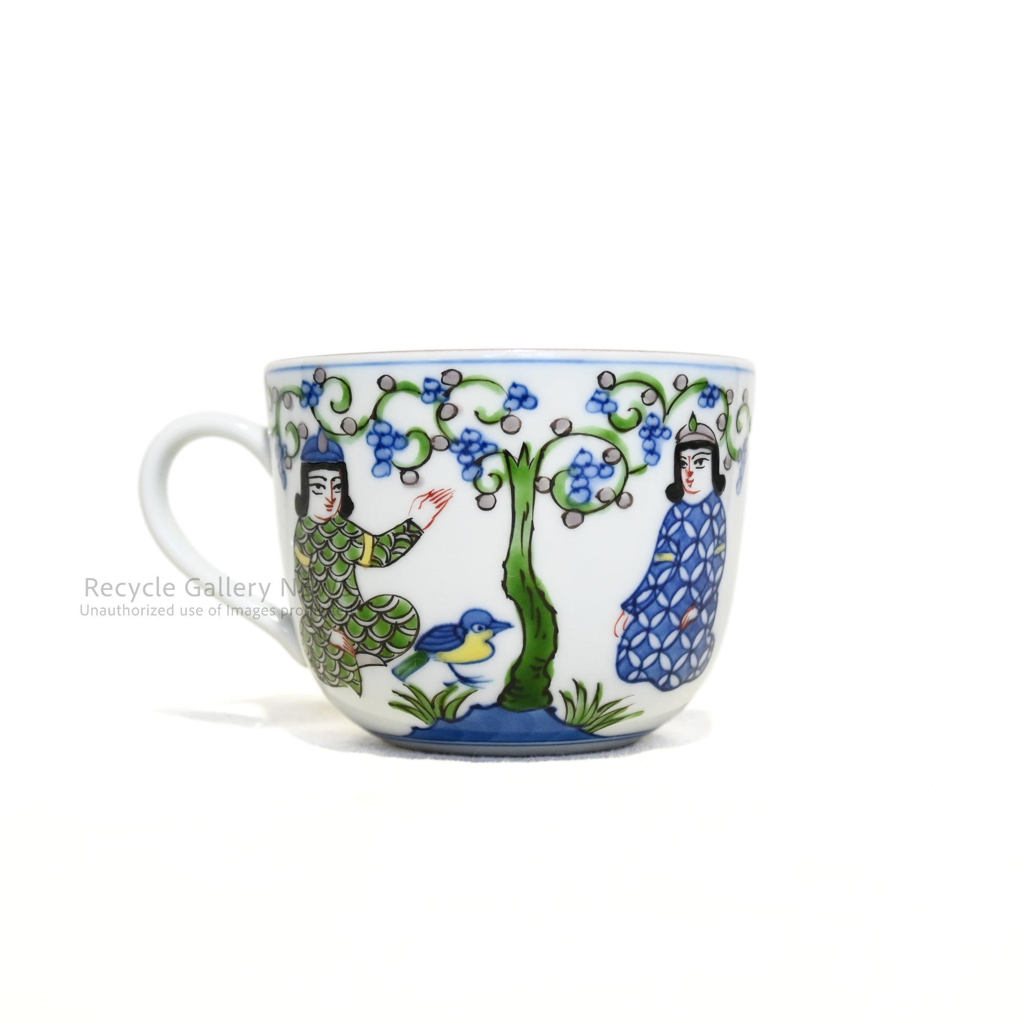 源右衛門 染綿 ミナイ手樹下美人 カップ＆ソーサー エナメル / Genemon Kiln Somenishiki Minai-te Lady Under a Tree Cup and saucer Enamel